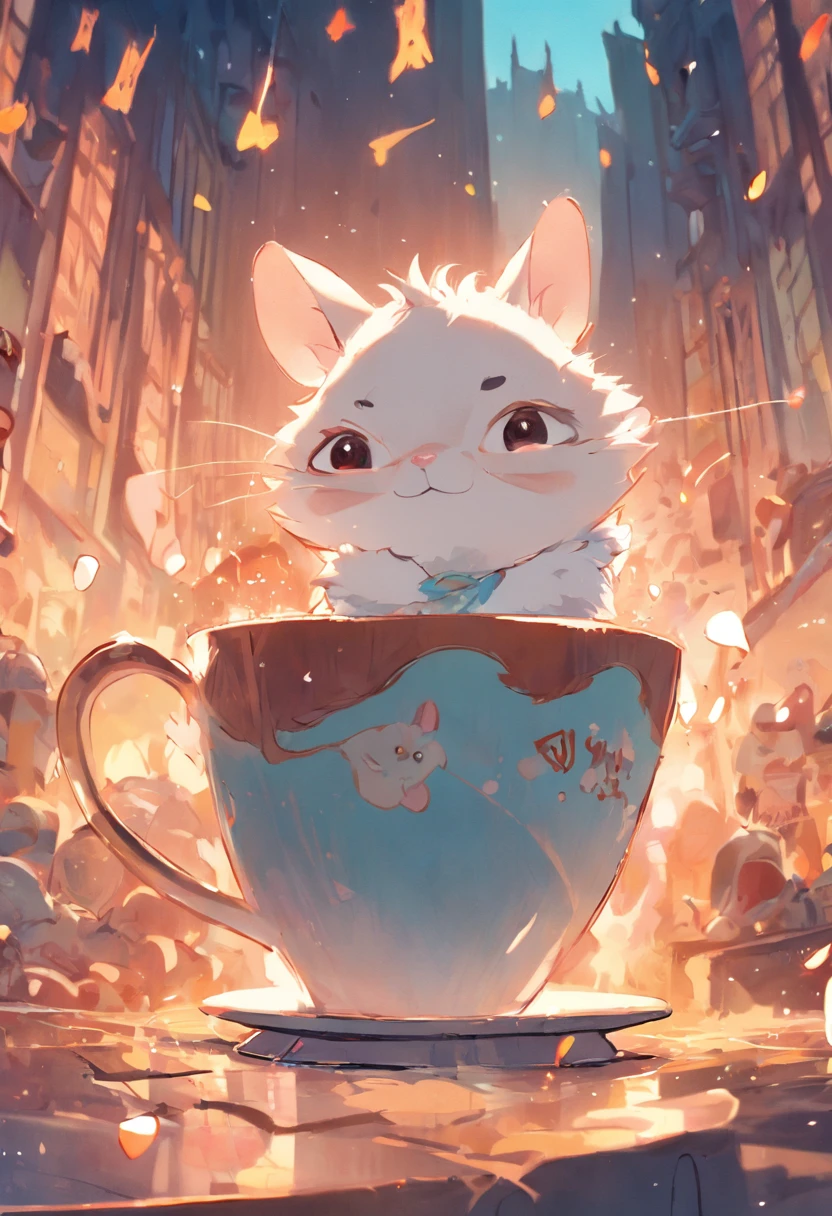 ((One hamster in one empty coffee cup)) ((Super masterpiece, of the highest quality, super detailed, Chibi: 1.5)), ((Big glasses)), (Cute cartoon-like characters),Create a featured illustration, Beloved characters, Detailed written face, (Chibi: 1.4), 8K