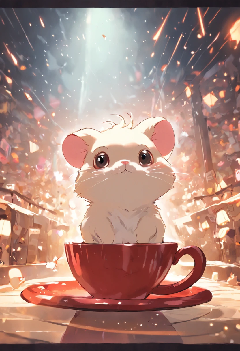 ((One hamster in one empty coffee cup)) ((Super masterpiece, of the highest quality,  super detailed, Chibi: 1.5)), ((Big glasses)), （Cute cartoon-like characters），Create a featured illustration, Beloved characters,  Detailed written face, (Chibi: 1.4), 8K