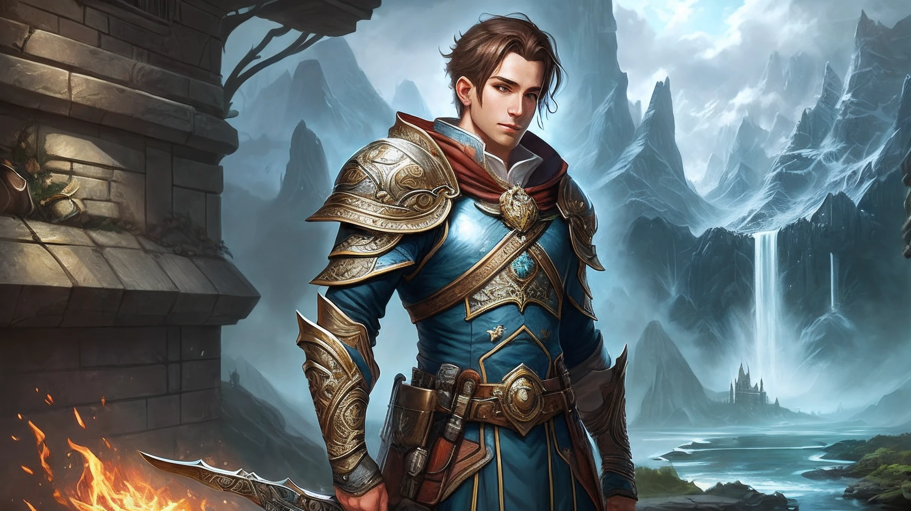 Storytelling Style, Male Artificer, Semi-Realistic Rendering, Fantasy Genre Portrait, Male Cleric Image, Realistic Fantasy Illustration,SageXperience in Inspiring Scenery --auto --s2