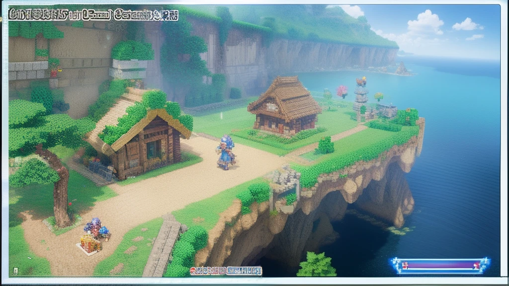 鸟山明风格,Flat pixel games《dragon quest》,Game scene design,(a paradise:1.4),16-bit pixels