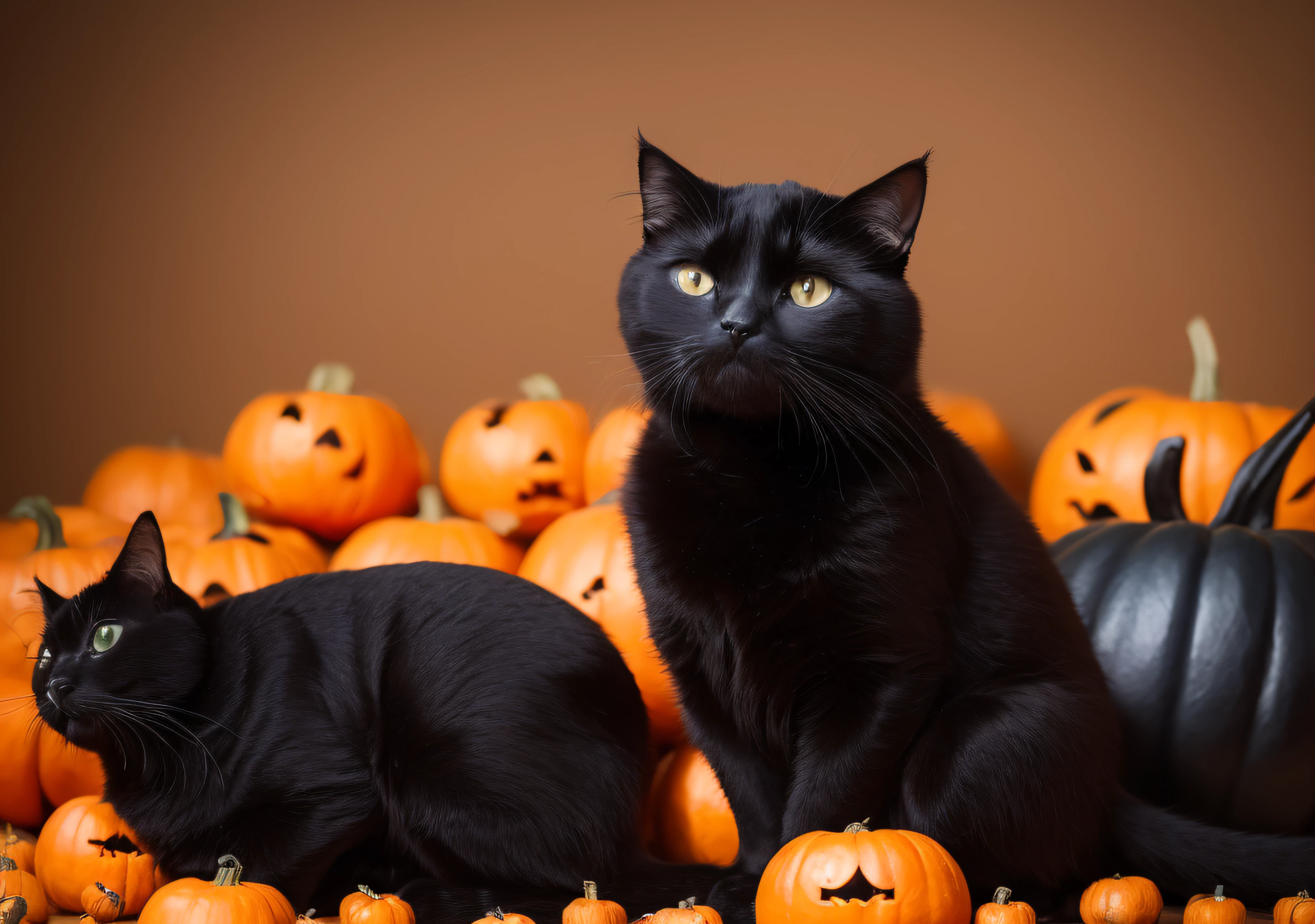 ((beste-Qualit, 8K, tmasterpiece :1.3)), Black cat in a circle of Halloween pumpkins