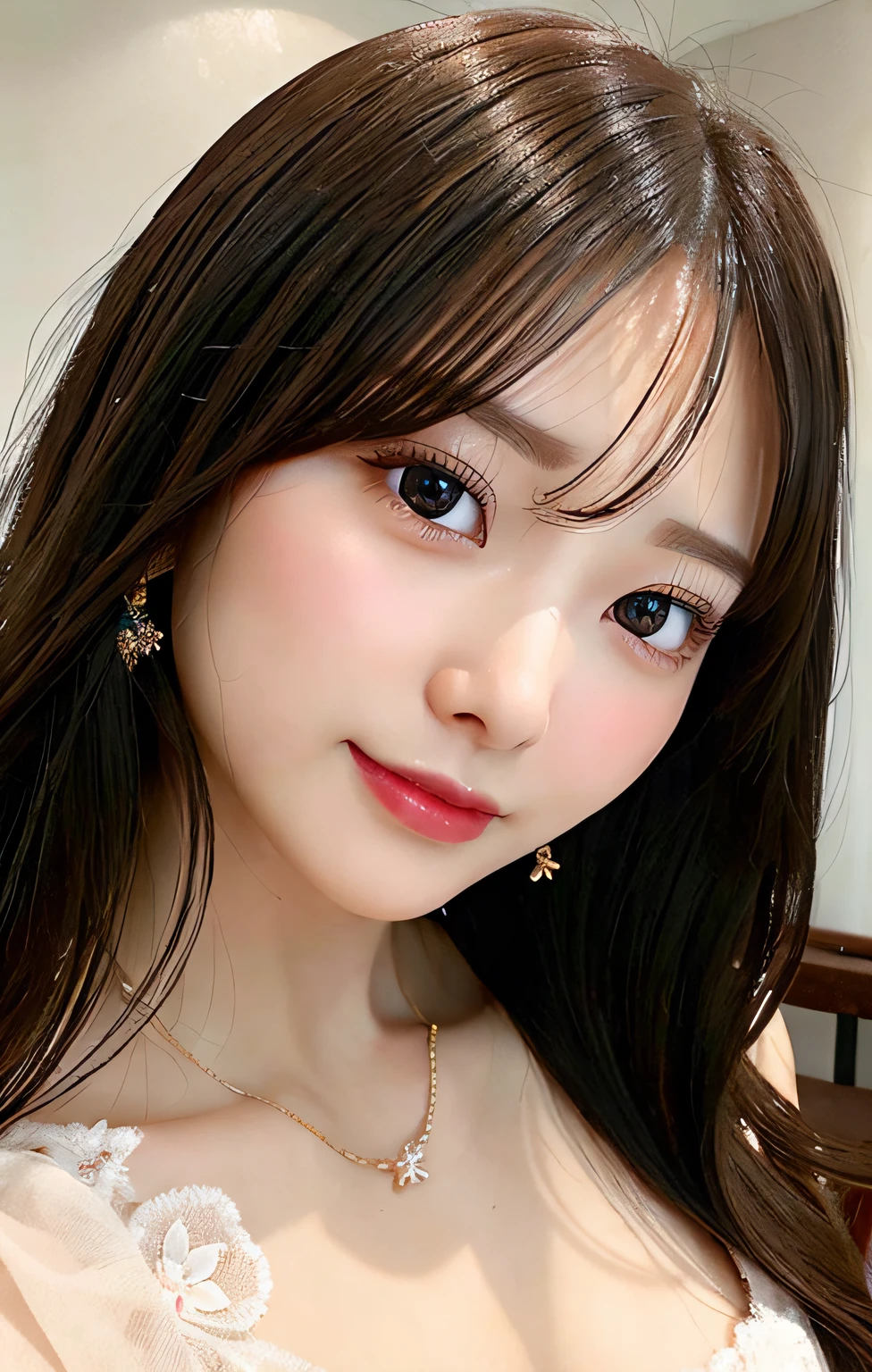 best qualtiy、extremely delicate and beautiful、Exquisite details、hight resolution、extremely detailed eye and face、beatiful detailed eyes、 1 人、ssmile、Smaller chest、Japanese、length hair