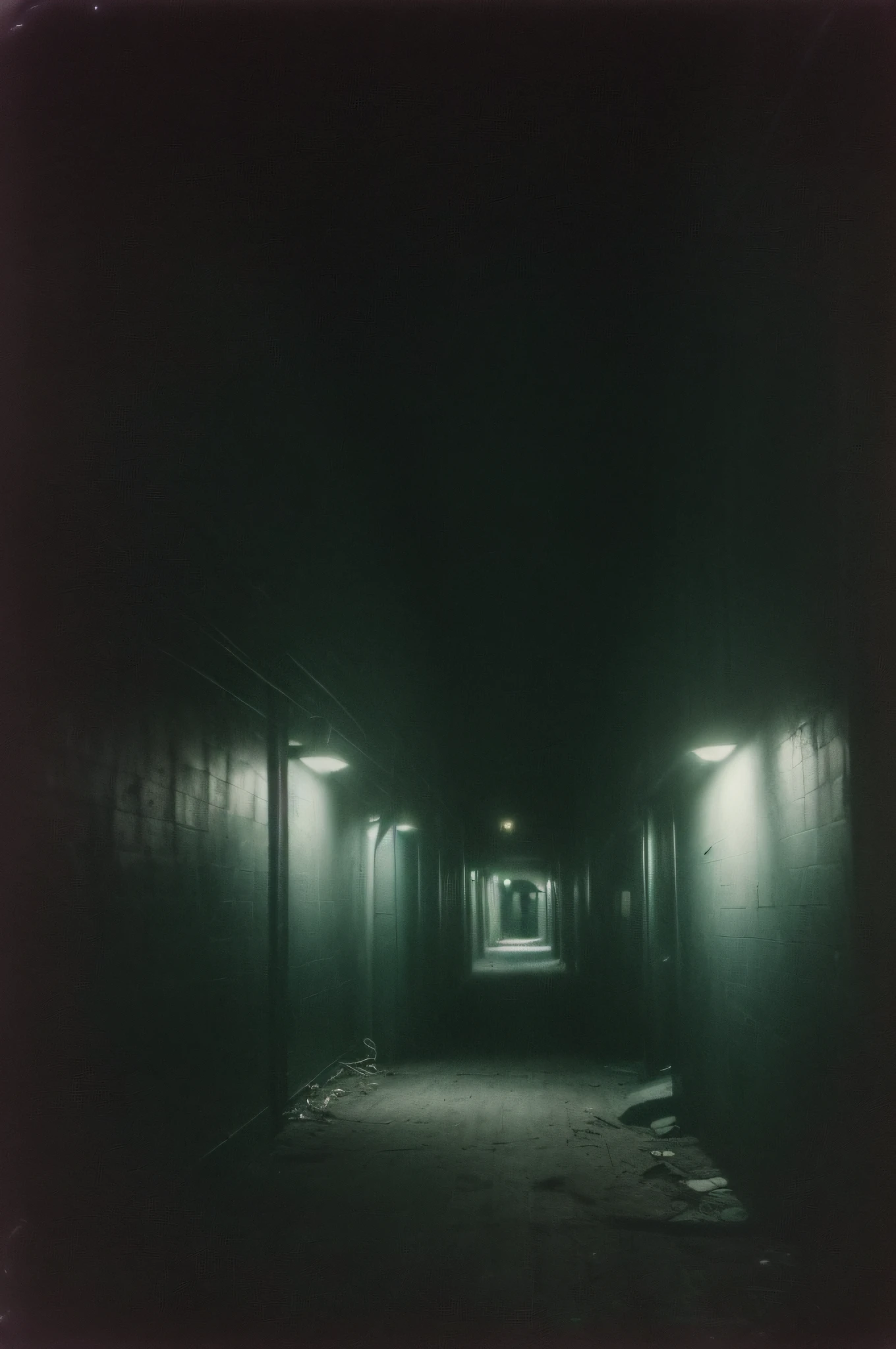 ((deep in the night、mid night、early dawn))、((Uninhabited downtown、unmanned))、((Liminal Space、Nostalgic but unsettling photos、Images in a dream、In a dream、image、horor))、((Pretty dark image、Grainy photo、Film Touch、color photograph))、,Wide Shot, ultra wide-angle,