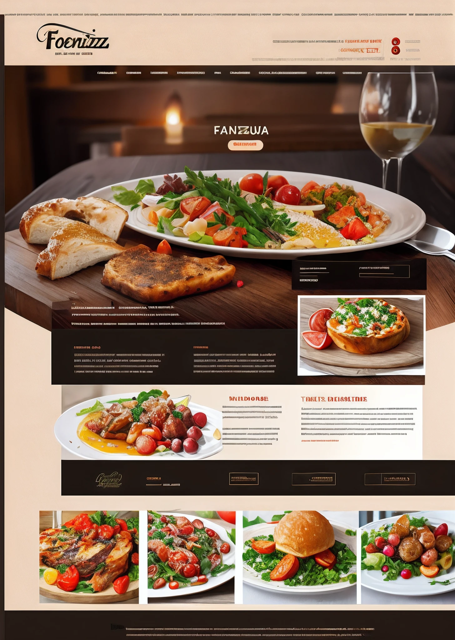 Screen for a professional website, For the Foantsuz restaurant, French dishes in exquisite colors