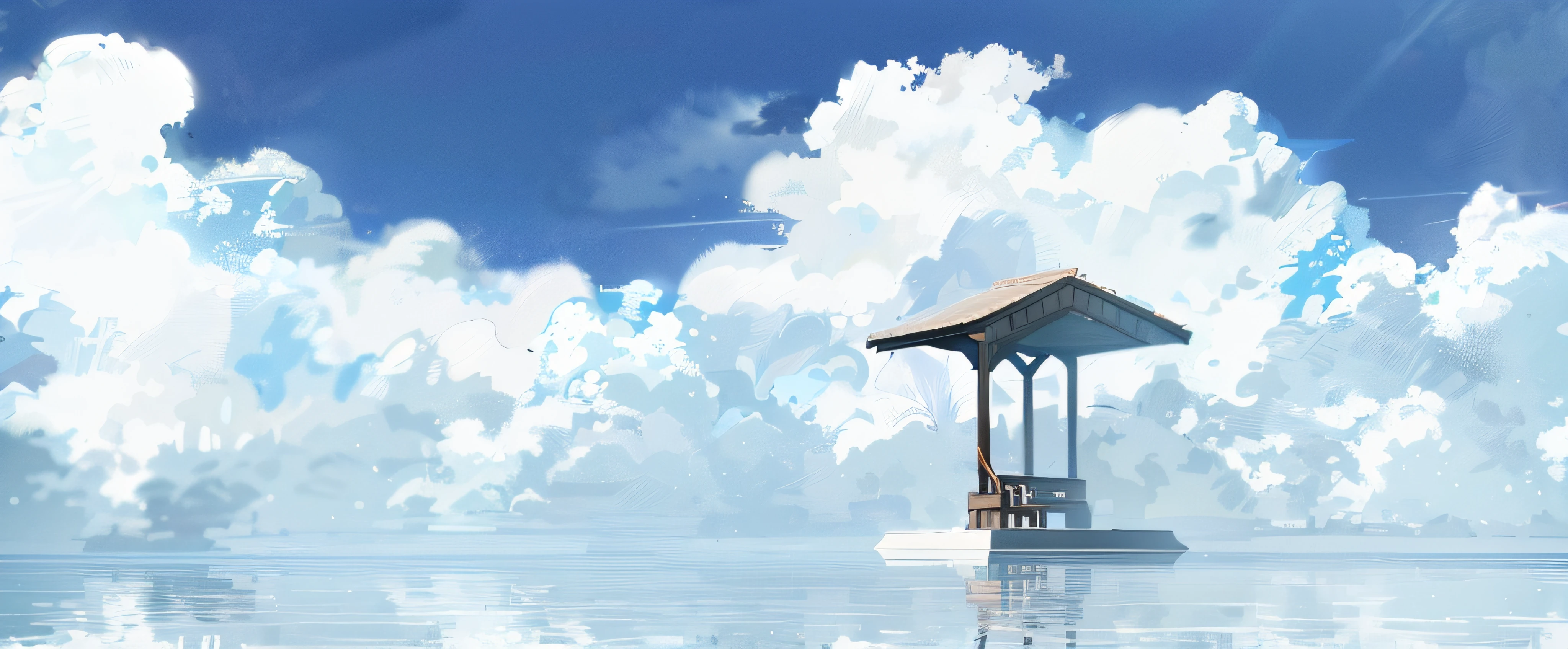 float in the water,There is a gazebo, in the style of makoto shinkai, inspired by Makoto Shinkai, Makoto Shinkai!, ( ( Makoto Shinkai ) ), Makoto Shinkai!!, Makoto Shinkai's style, Makoto Shinkai. —h 2160, Shinkai sincerely