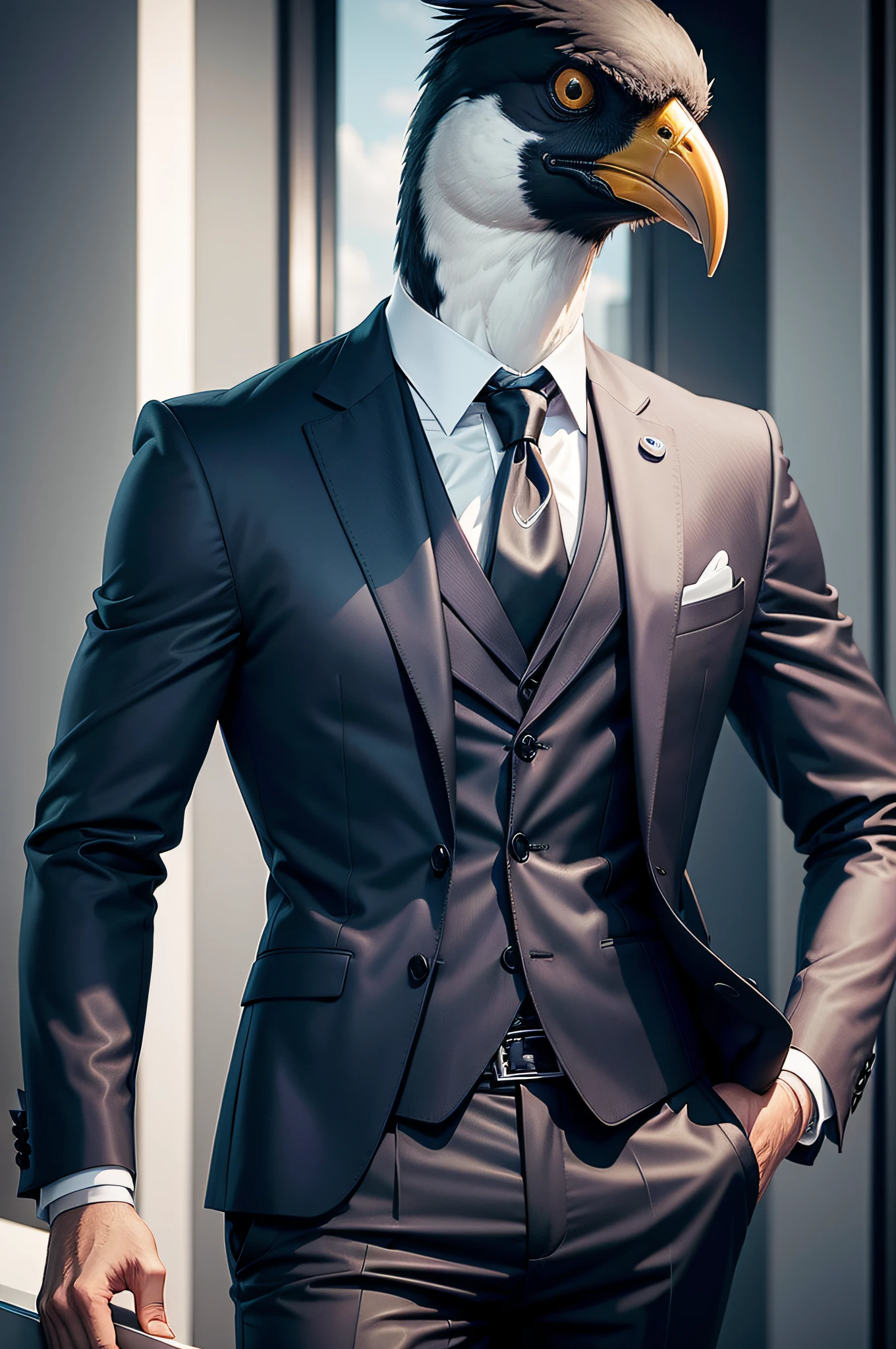 Bird animal wearing armani suit