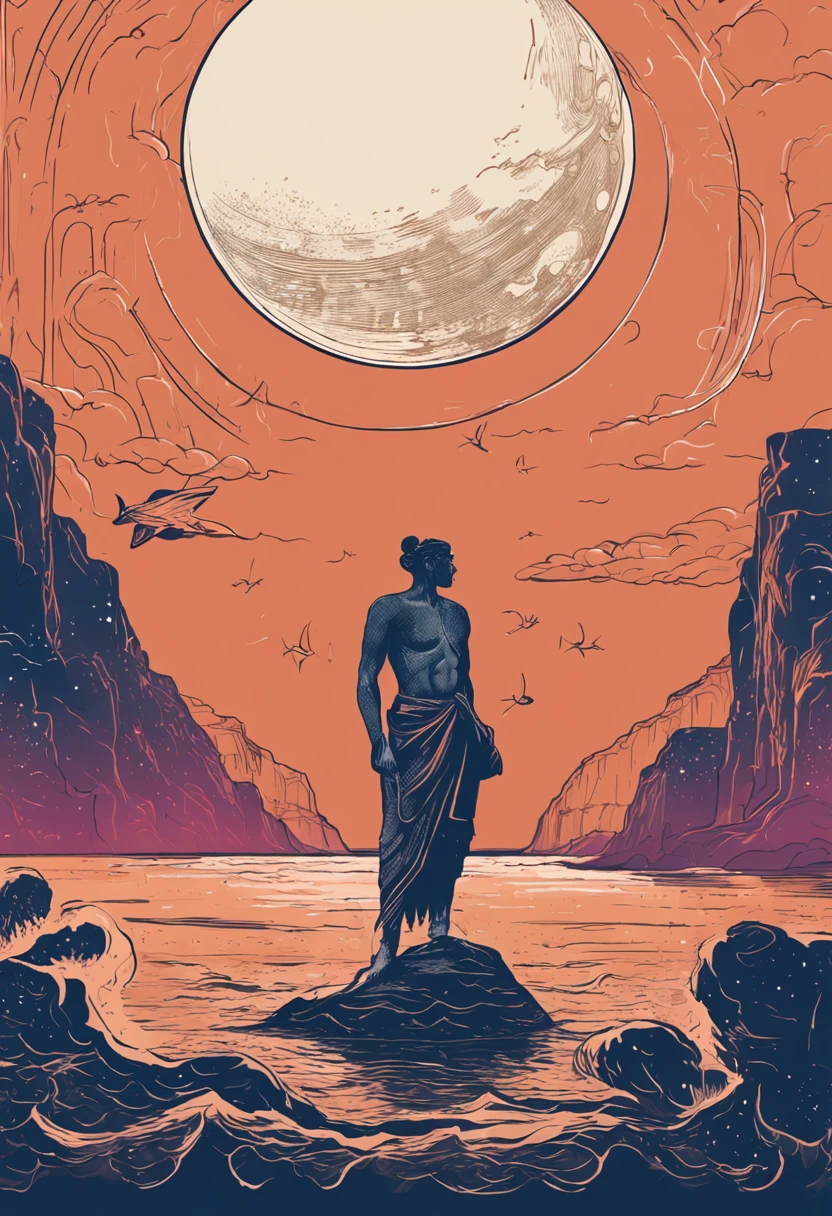 The sea rises and the moon rises, and an ancient man drinks wine to the moon