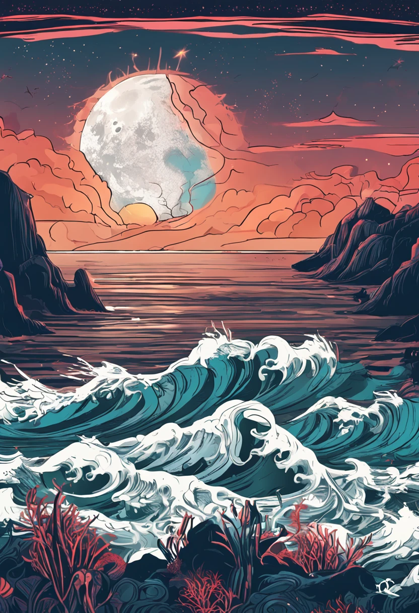 The sea rises and the moon rises, and an ancient man drinks wine to the moon