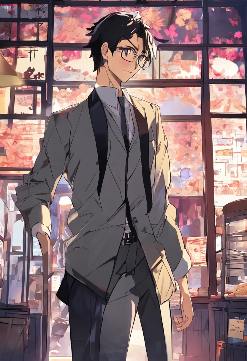 Anime boys,Tall and tall,Good facial features,eye glass,Suits,horse tailed