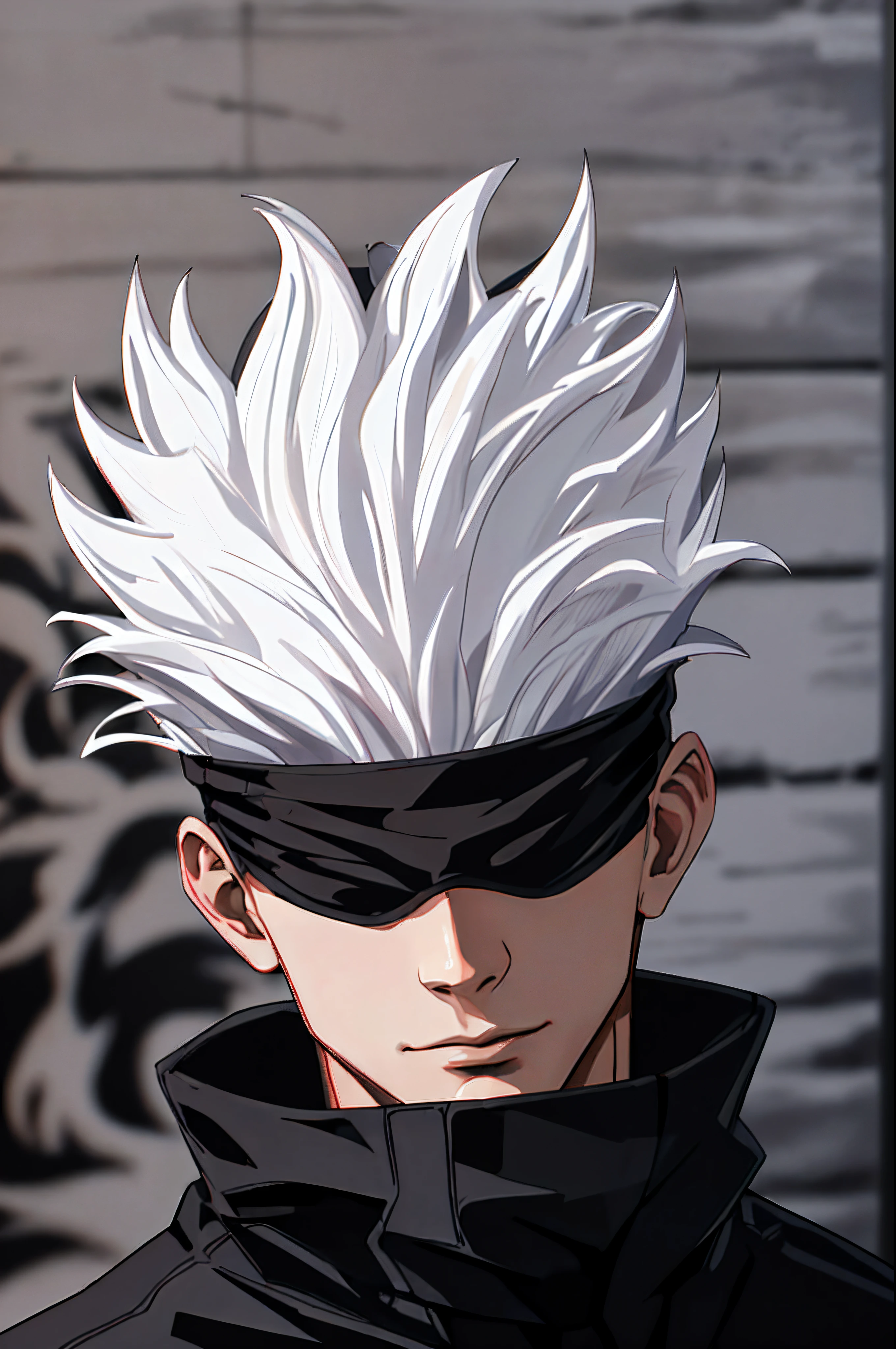 (absurdres, highres, ultra detailed, HDR), masterpiece, best quality, 1man, solo, handsome, short hair, white hair, black blindfold, black jacket, gojo,