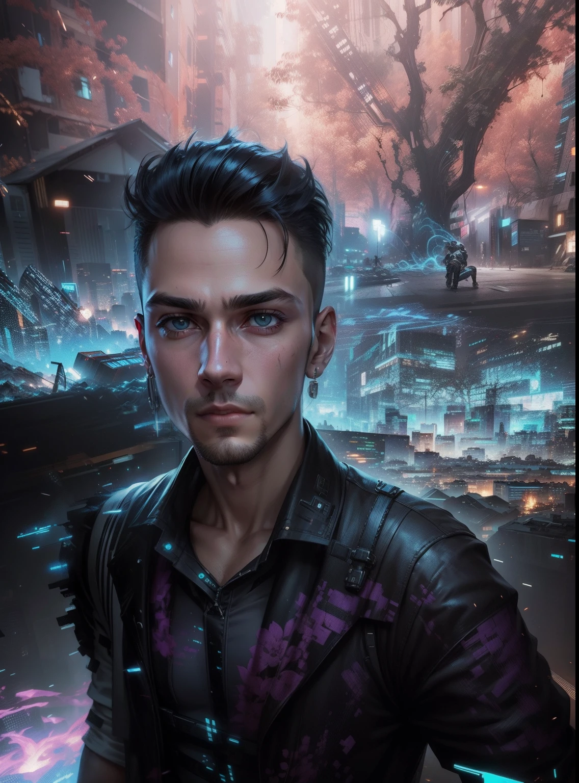 Change background cyberpunk handsome boy realistic face 8k ultra real estate