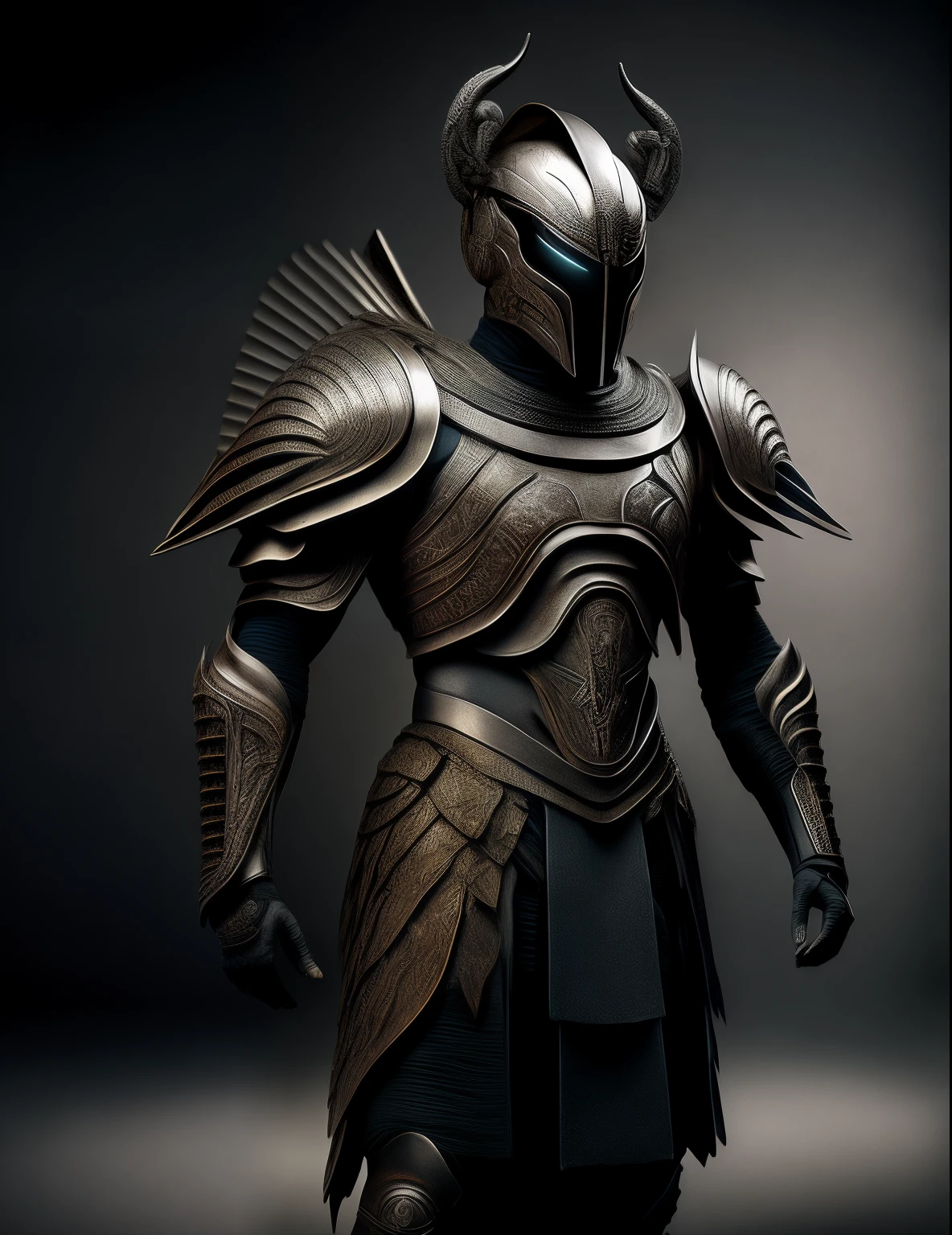 from the front side, warrior, fully armoured, Alien, (Full body portrait:1), award winning photography, art  stations, High quality, 12K,