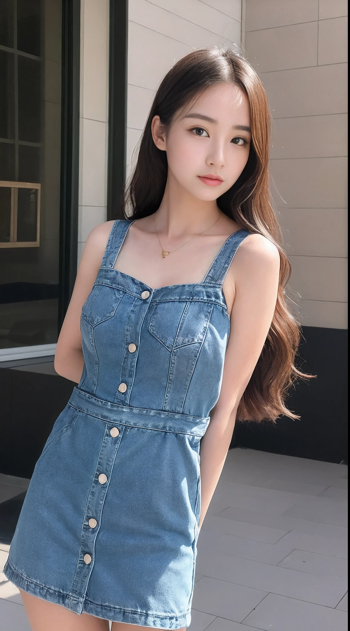 Tabletop, Highest quality, shape, Very detailed, finely, High resolution, 8k wallpaper, 完璧なダイナミックな構shape, Beautiful and exquisite, Nice spring clothes,Beautiful straight hair,Small breasts,Natural color lip, 20-year-old girl、cute、Always blur the background,Perfect and beautiful face,Beautiful and dense face、Slim face and figure,Big eyes、Putting on gal makeup,Actual Photos(Best image quality)、Fashion model posing、Full Body Shot、Change pose randomly、Randomly change the shooting angle and position、Summer Fashion