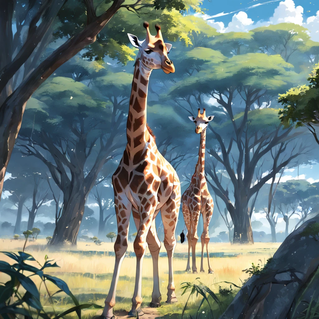 (giraffe in a sunny savannah:1.3)
