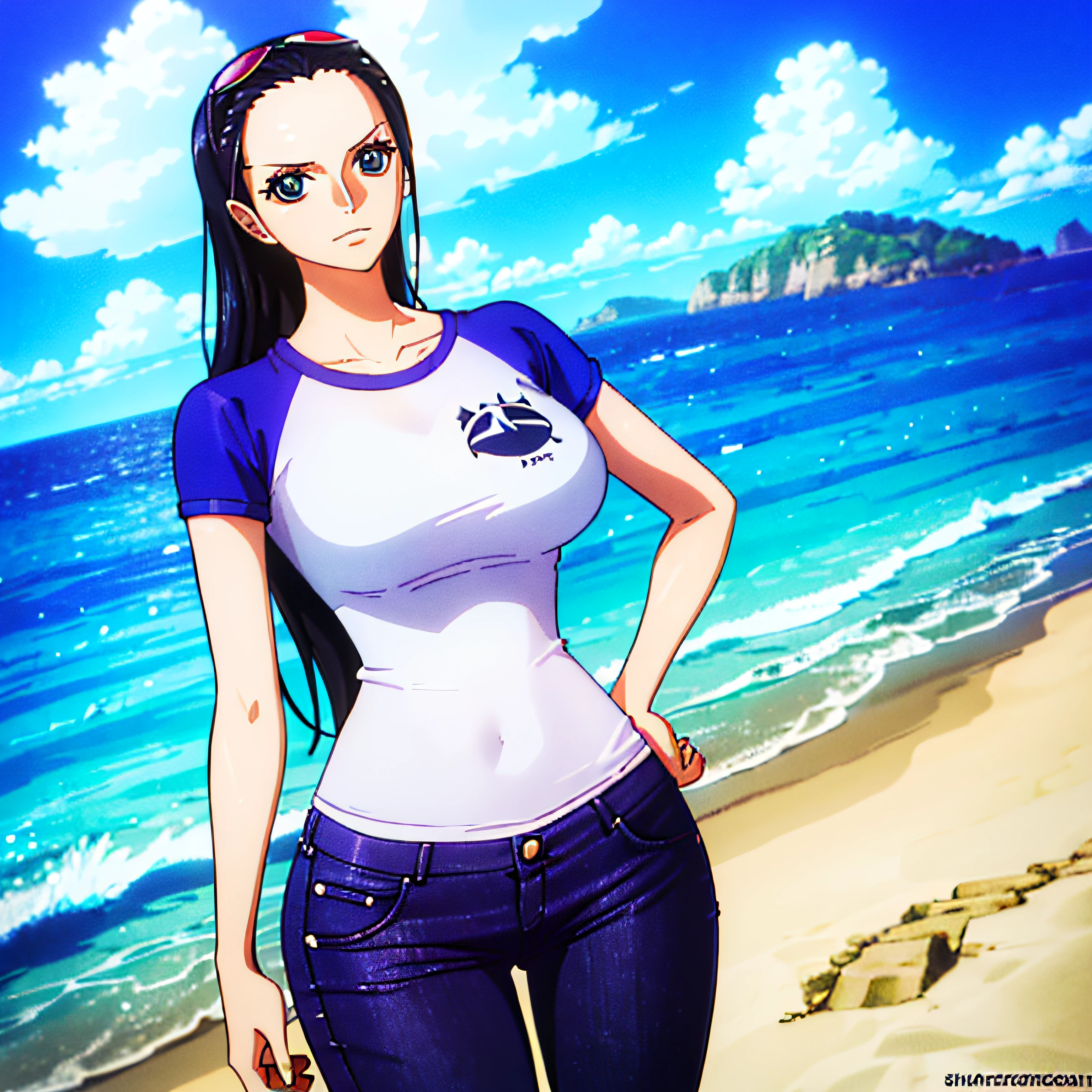 ultra realistic 8k cg, masterpiece, ((ultra detailed background, delicate pattern, intricate detail)), (highly detailed, fine details), best quality, 1girl, (photorealistic:1.4),beautiful lighting, absurdres, RAW photo, film grain, ((medium breasts, slim girl)), MakiZenin, 1girl, solo, short hair, black hair, (scar, scar on face, burn scar, muscular female), half sleeve, tshirt, pants, black pants, t-shirt, belt, glasses, roundneck, one closed eye, (complex detailed background, outside, urban environment, cowboy shot),