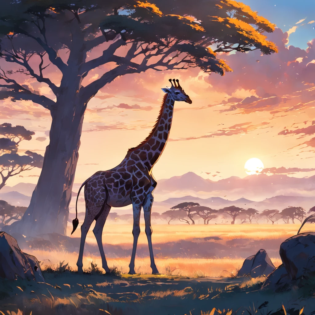 "(majestic giraffe standing tall in a sunlit savannah:1.3)"