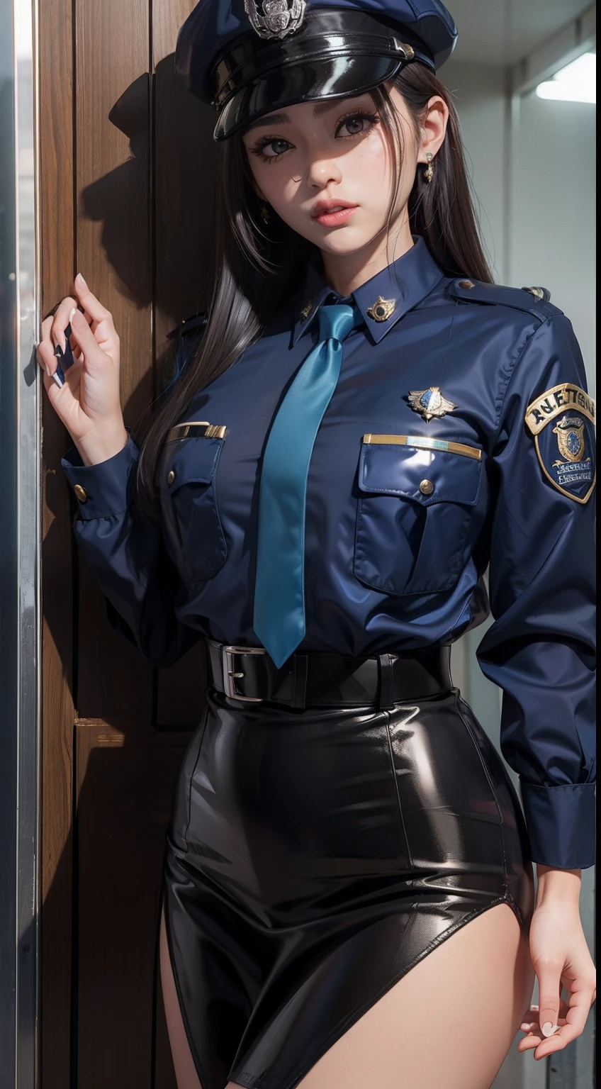FBI agent girls ,whit uniform, catch a bad guy, cinematic style,gun shot scene, cinematic lighting,