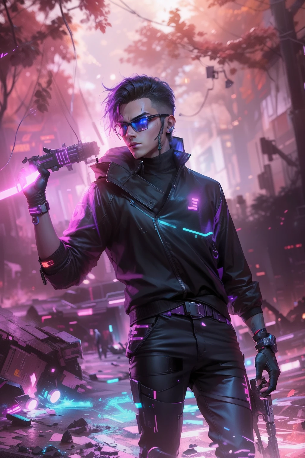 Change background cyberpunk handsome boy realistic face, 8k, ulta realstiic, neon light,