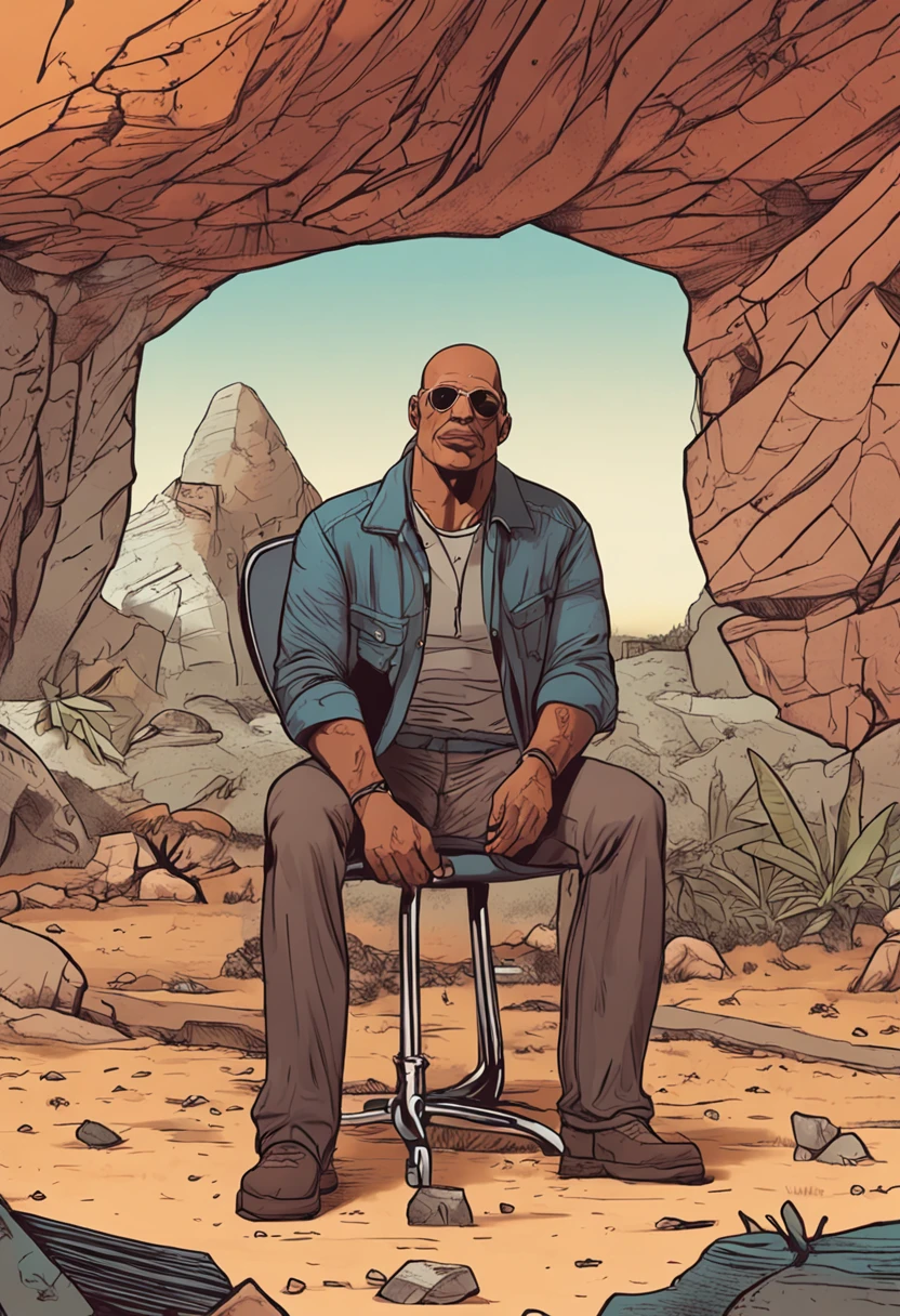 crie um homem parecido com o The Rock que parece um mendingo, arte realista, hd, 16:9