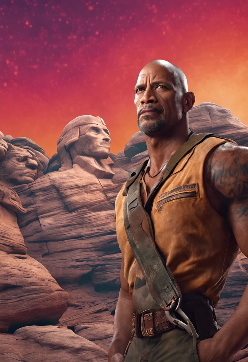 crie um homem parecido com o The Rock que parece um mendingo, arte realista, hd, 16:9
