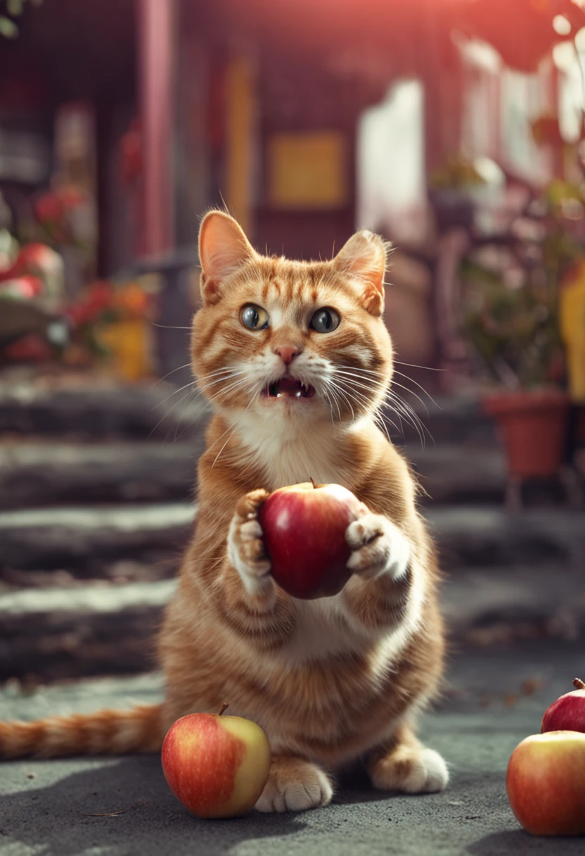 Cat eating an apple