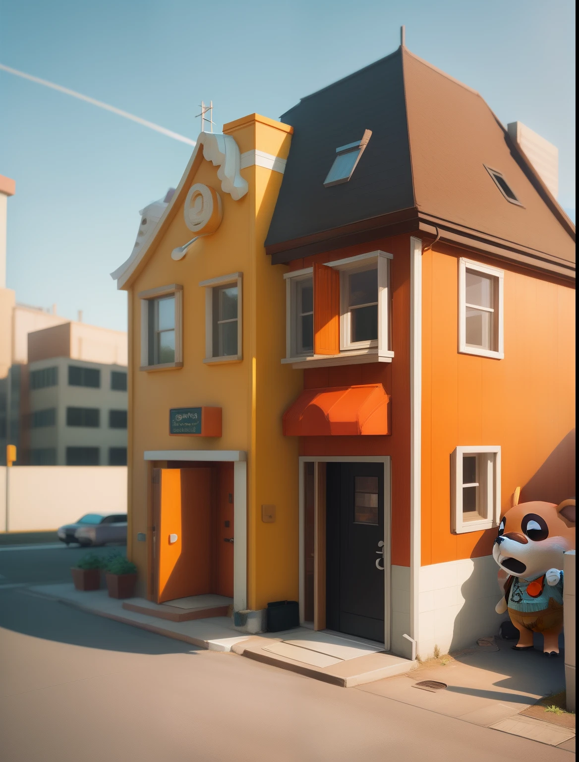 masterpiece,best quality,toon,pixar style,simple design,mini sence, animal crossing, 1building,3d
Brown and Orange, Artist,
