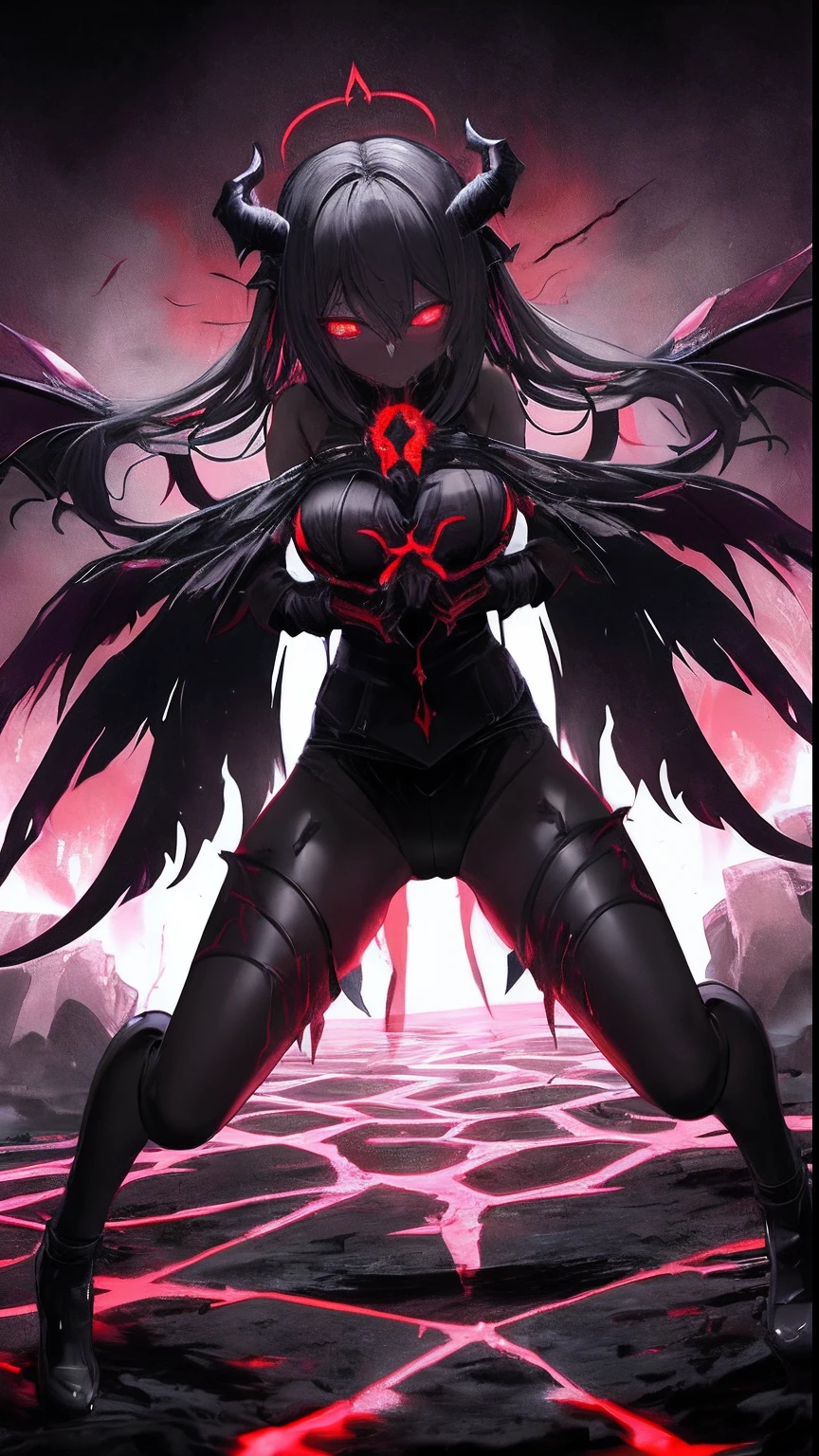 comely, work of art, best qualityer, extreme detailed face, perfect lighting,1 girl, standing alone, matoi ryuuko, black seraph, Black Skirt, Red hair, Senketsu, torn garments, below the chest