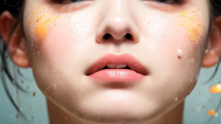 ((top Quority,8k,tmasterpiece:1.3)),woman(Lean hot spring),perspired,Water droplets on the forehead of the face,exteriors,background urban cityscape,Overhead,Sharp focus:1.2,cute women:1.4,((Layered Hair Style)),(white shirt),Very detailed face and skin and hair texture,Knotted brunette hair,Wet textured hair,Moist body,Detailed eyes, 二重まぶた,White skin of the,Beautiful legs, beautiful delicate nose,cute young woman,15year old,dynamic angle,Deleite para la vista,Compositional suggestiveness,while emphasizing the subject's hair,The eye,Mouth and movements,At the same time, it exudes a melancholic mood characterized by calming tones and a mixture of contrasts of light and shadow。