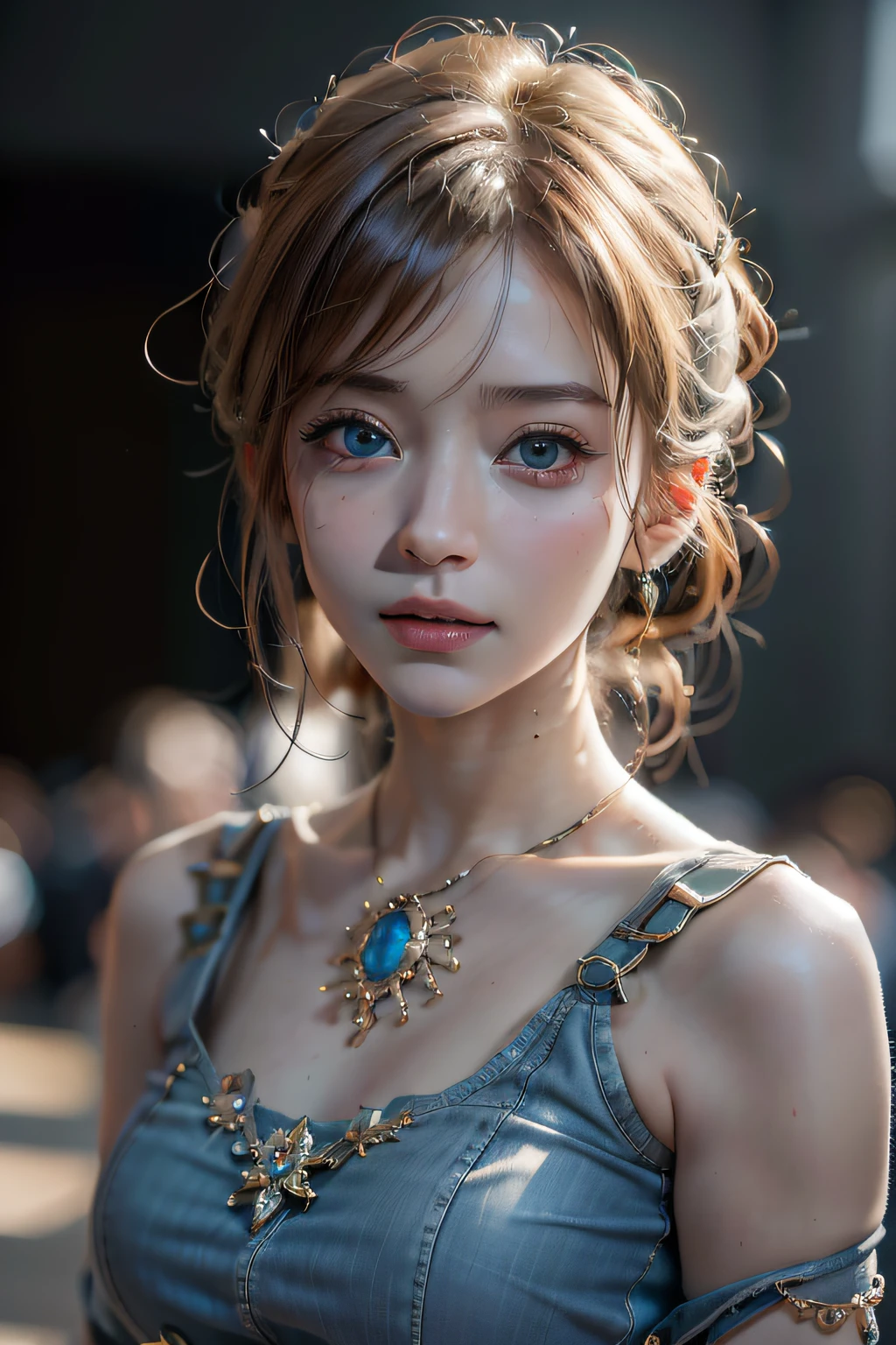 (8K, Best quality, Masterpiece:1.2), (Realistic, photo-realistic:1.37), Realistic fingers, Ultra-detailed, Detail fingers, Detailed portrait of 1 21-year-old girl, Cool outfit, Beautiful girl, British girl, Pale skin, Perfect body, nice abs, Blue eyes, blond hairbl. The scene is illuminated by professional lighting, photon maping, and radiosity, Tetsuya Yonomura. Blur bokeh effect, Realistic light.