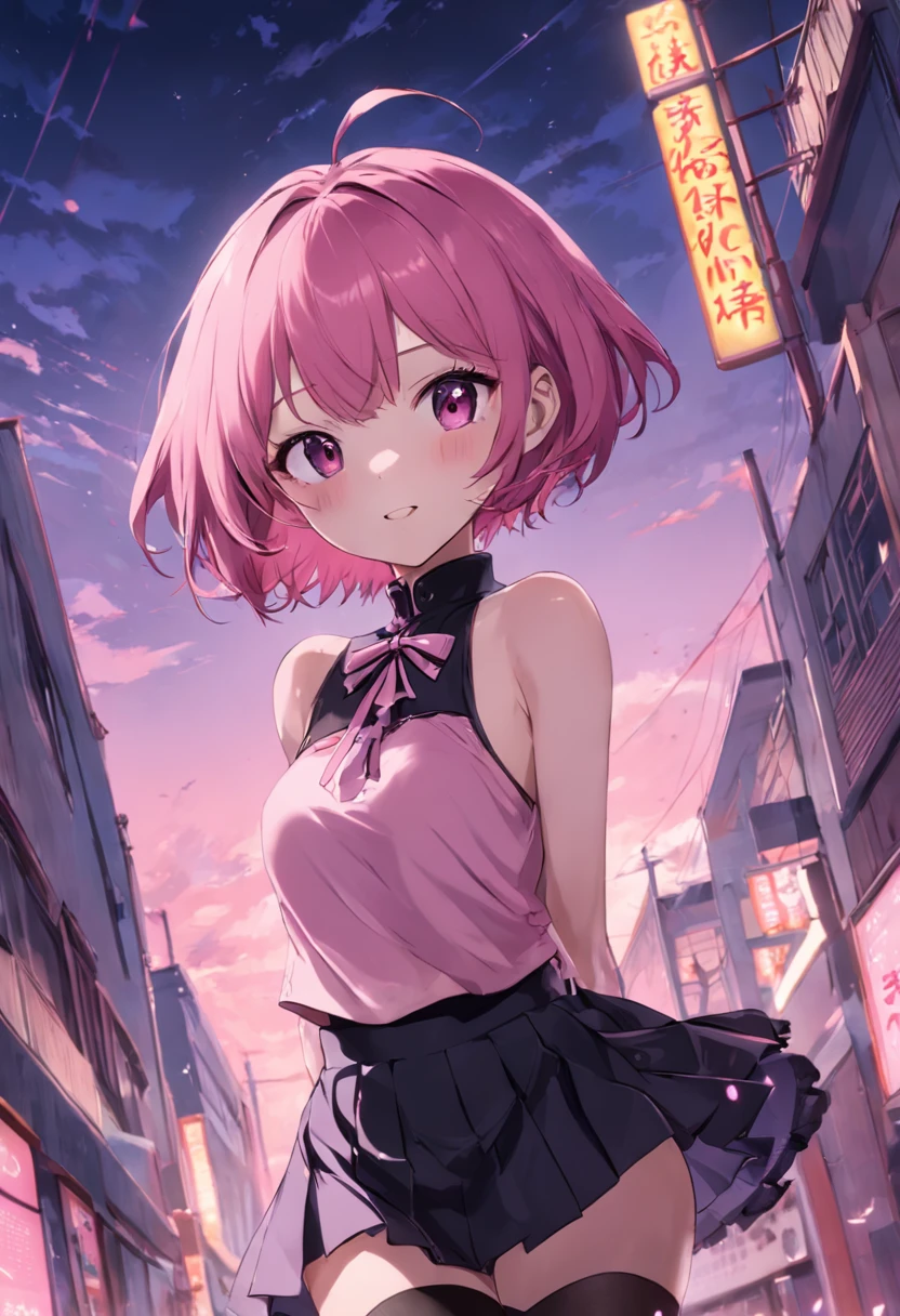Anime girl in short skirt and top standing in the middle of a city ...