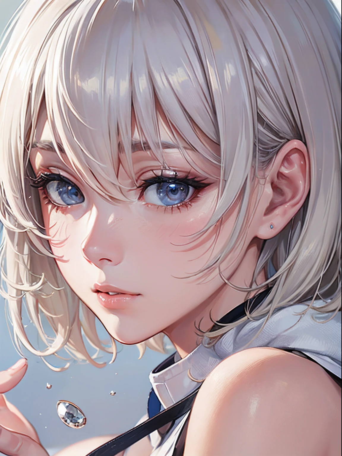 masterpiece、top-quality、hight resolution、High-quality images、8K、1maidennurse、detaileds、Detailed eye depiction、skin gloss、shinny hair、Platinum blonde short hair、Soft hair、anastasia、portlate、Zazen、Quiet breathing、peacefulness、Bird voices