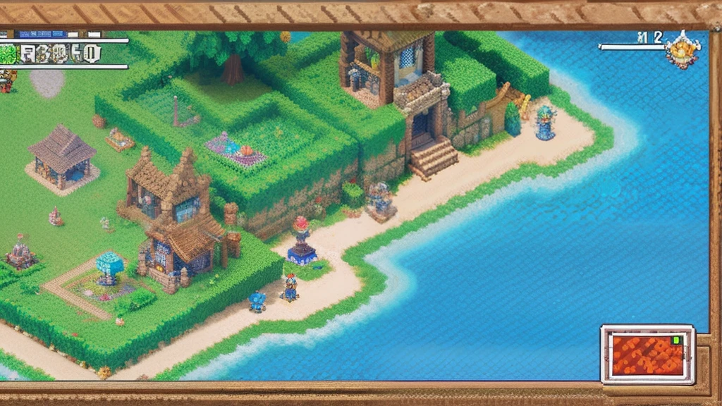 鸟山明风格,Flat pixel games《dragon quest》,Game scene design,(a paradise:1.4),16-bit pixels