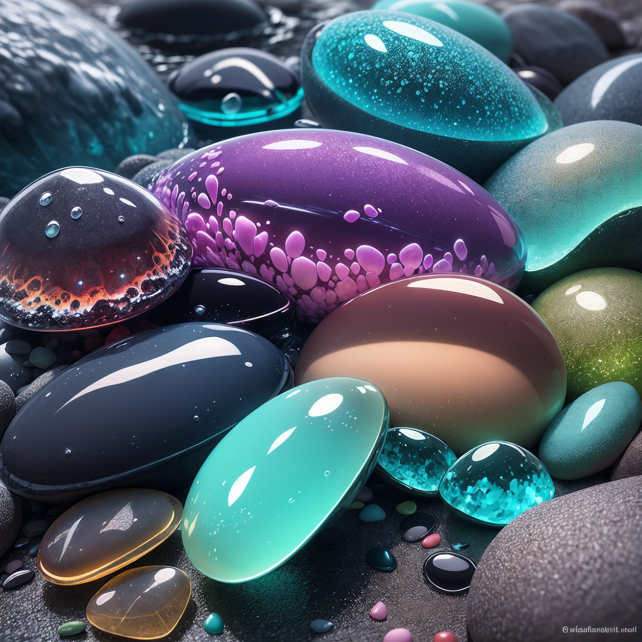 Beach close-up,There are a lot of stones and pebbles, Magical beach, Sea glass, Beautiful rainbow colors, Beautiful colors, beautiful opalescent colours, glistening seafoam, breathtaking colors, with beautiful colors, serene colors, startling colors, Beautiful!!!!!!!!!!!!, Water refraction!!, Beautiful crystals, Beautiful!!!!!!!!!, Stunning colors, sea like jelly --auto --s2