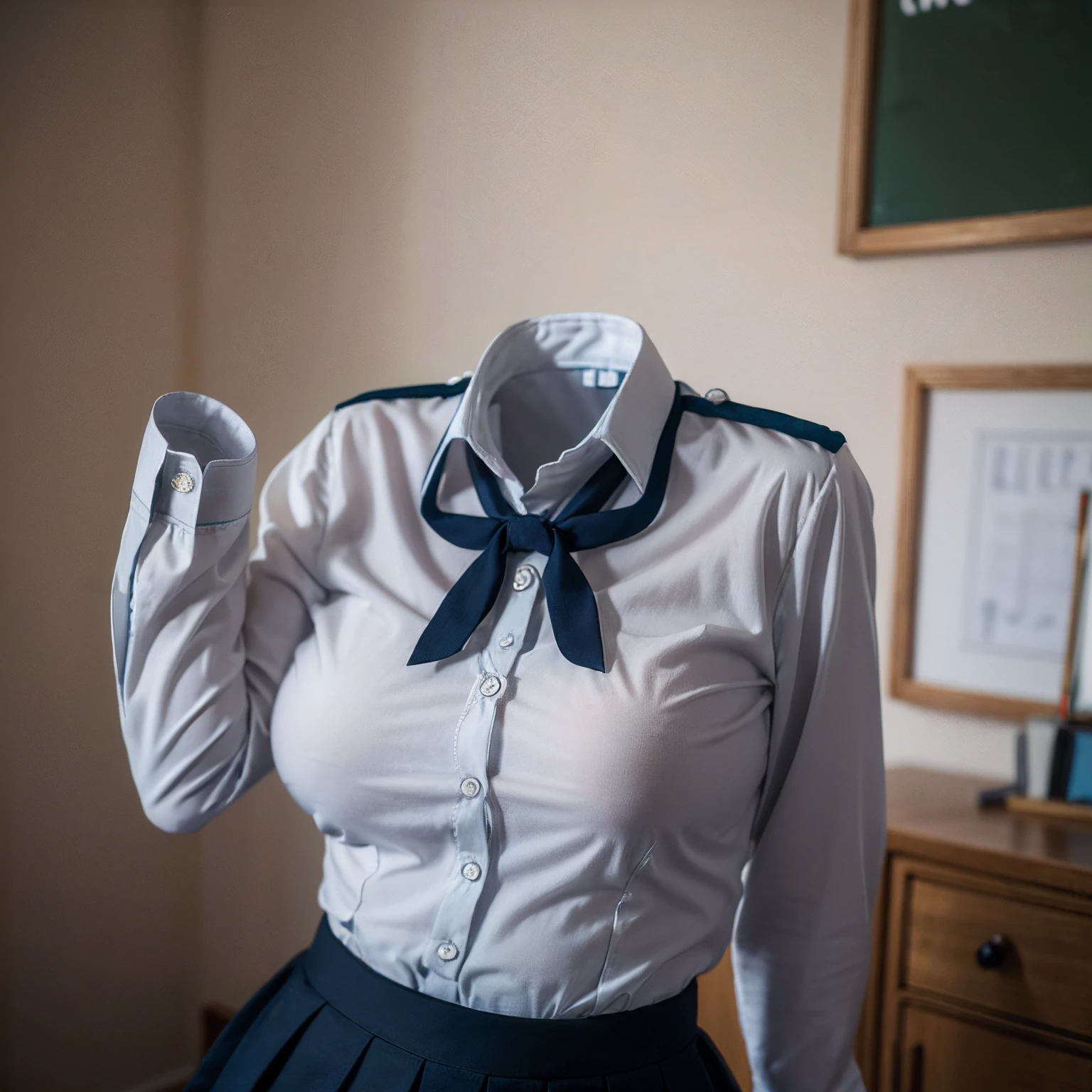 (girls' school blouse:1.7) , (school blouse swells as if worn by invisible girl:1.7),((invisible, no humans:1.7, headless:1.7, handless, legless)), (big breasts:1.9),(in the bed),(arms up),
(8k, RAW photo, best quality, masterpiece:1.2), (realistic, photo-realistic:1.37),photon mapping, radiosity, ((Hasselblad photography)),physically-based rendering,