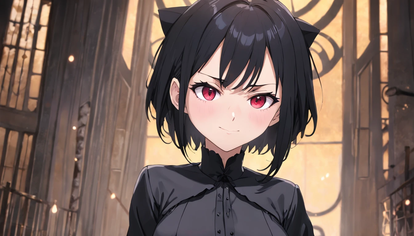 Onlygirl,1girl,gown,solo_female,((masterpiece,best quality, detailed)), , kurihara mari \(prison school\), Black gown,detailed lips,soft lips,UHD,facing front,smirk,evil smile,closed mouth,fully clothed,potrait,1 girl,perfecteyes,mature_female,closed_mouth,long black_hair,black gown,sadistic expressions,big lips,detailed lips,black hair,,detailed iris,detailed retina,detailed eyes,potrait,standing in gym