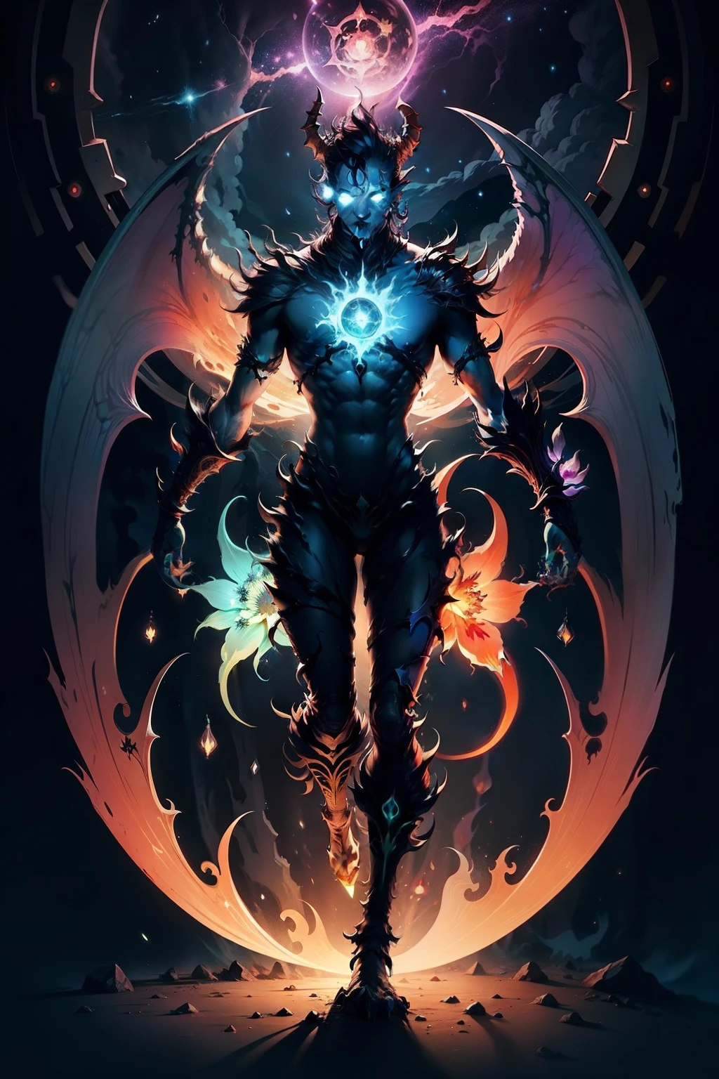 Astral infection dnd, fantasy, Bright flower, monster, Orange Flower Monster, without eyes, etc.., monster, no skin, Instead of skin, roots