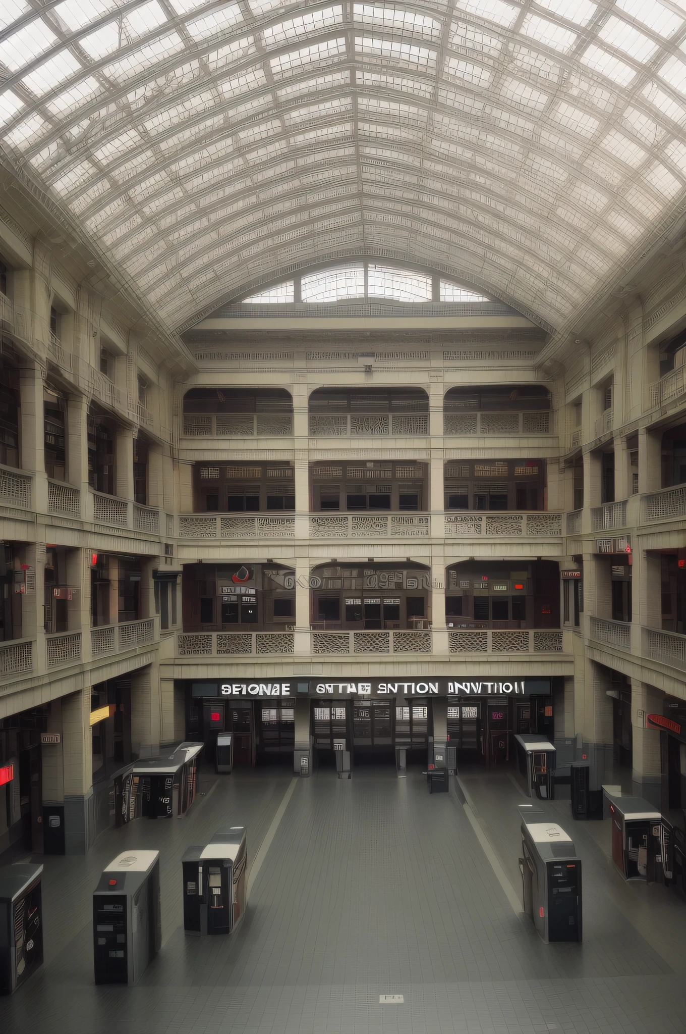 station、Inside the station、((No person、with no people、unmanned))、color photograph、