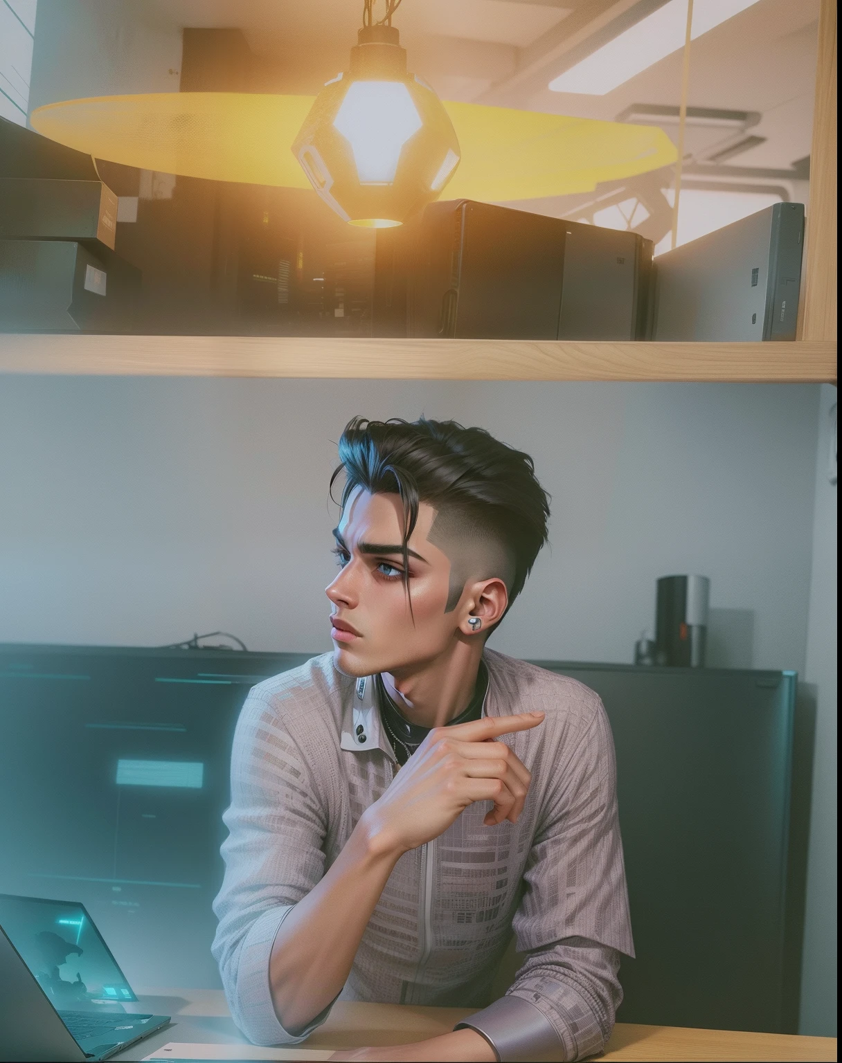 Change background to cyber punk handsome boy , realistic full hd