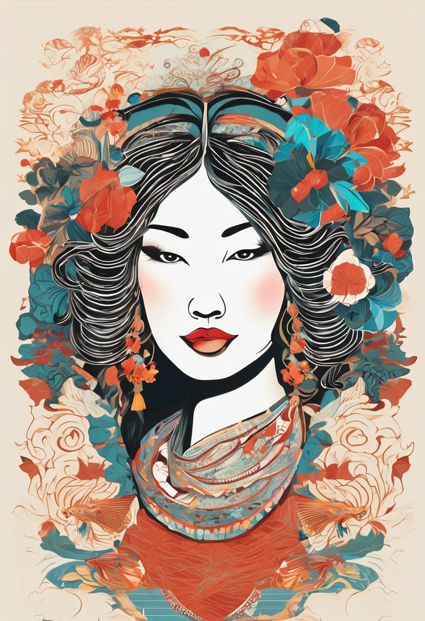 (White background:1.4),(Silhouette of a girl's head, Eyes closed, colorfull long hair, Oriental elements),(Chinese illustration:1.3,paper art:1.3, Quilted paper art:1.2),( reasonable design, Clear lines, High sharpness,Best quality, Very detailed, Masterpiece, movie light effect, 4K )