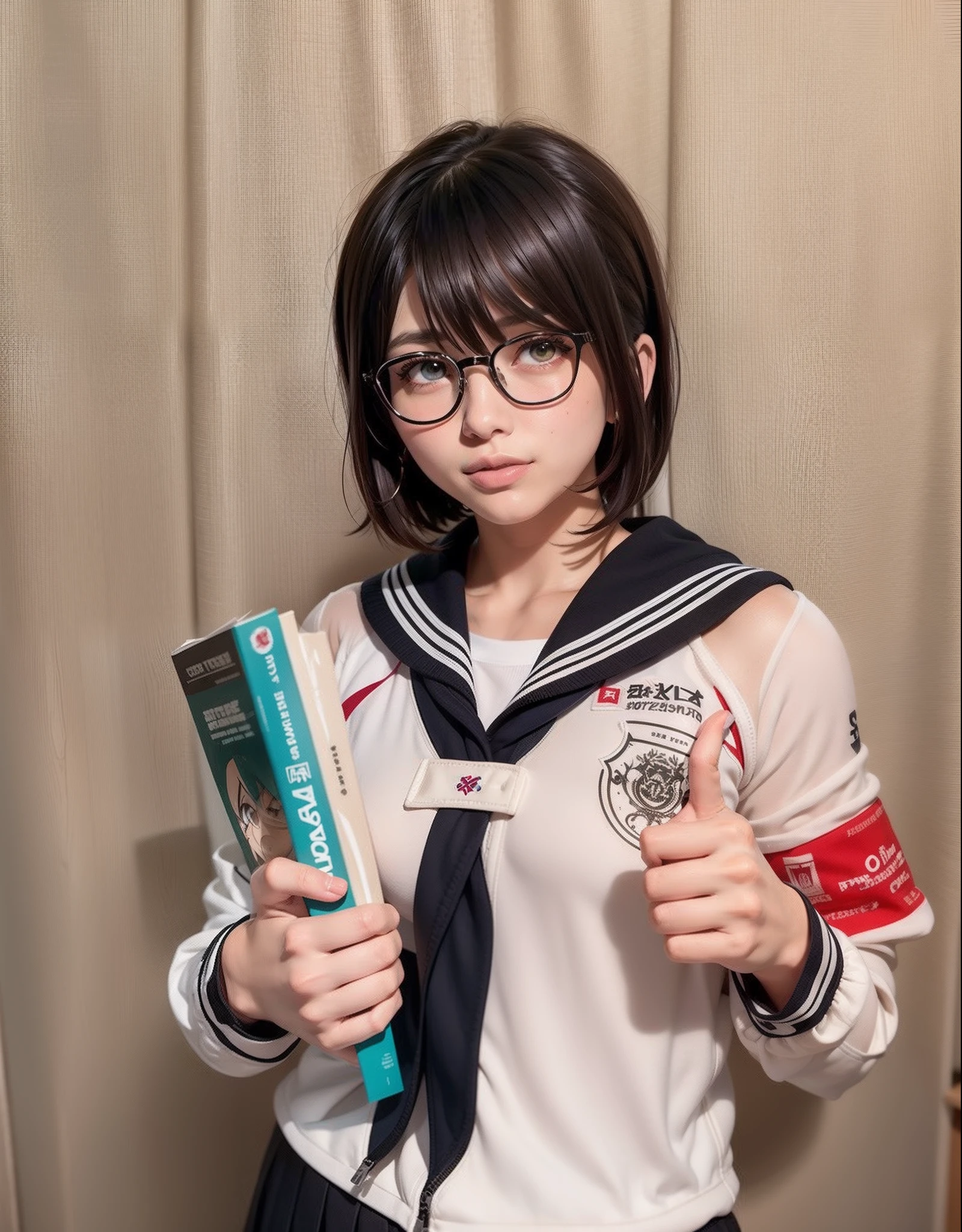personagem de anime,cartoon,uniforme escolar,cabelo curto,oculos,cabelos pretos,1 garota