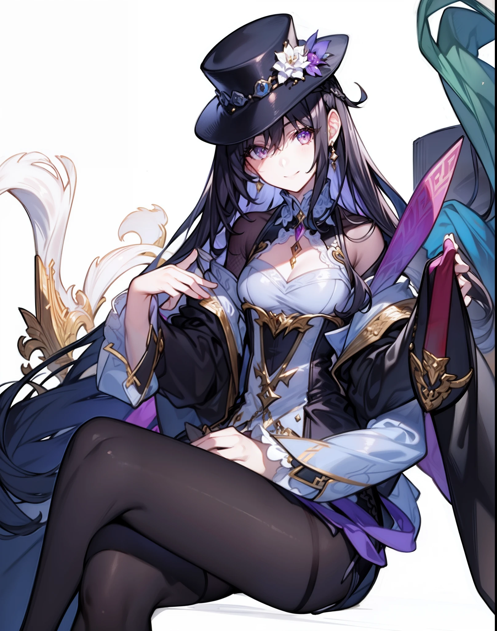 (pirate woman),respectable,beautiful,exotic outfit,blue and purple color scheme,fierce