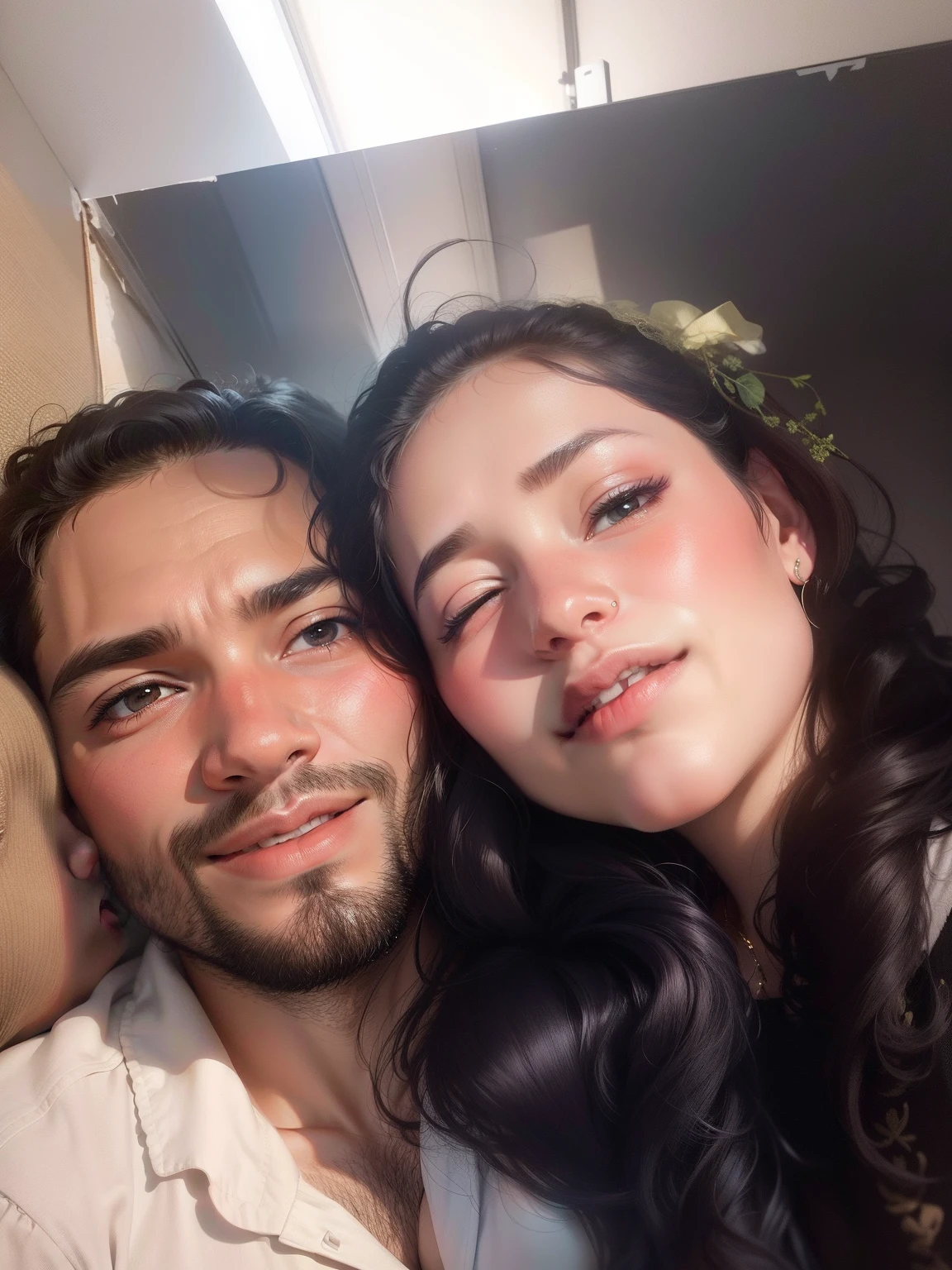 Make cute couple. Photo seems like real image change background and contain real faces.