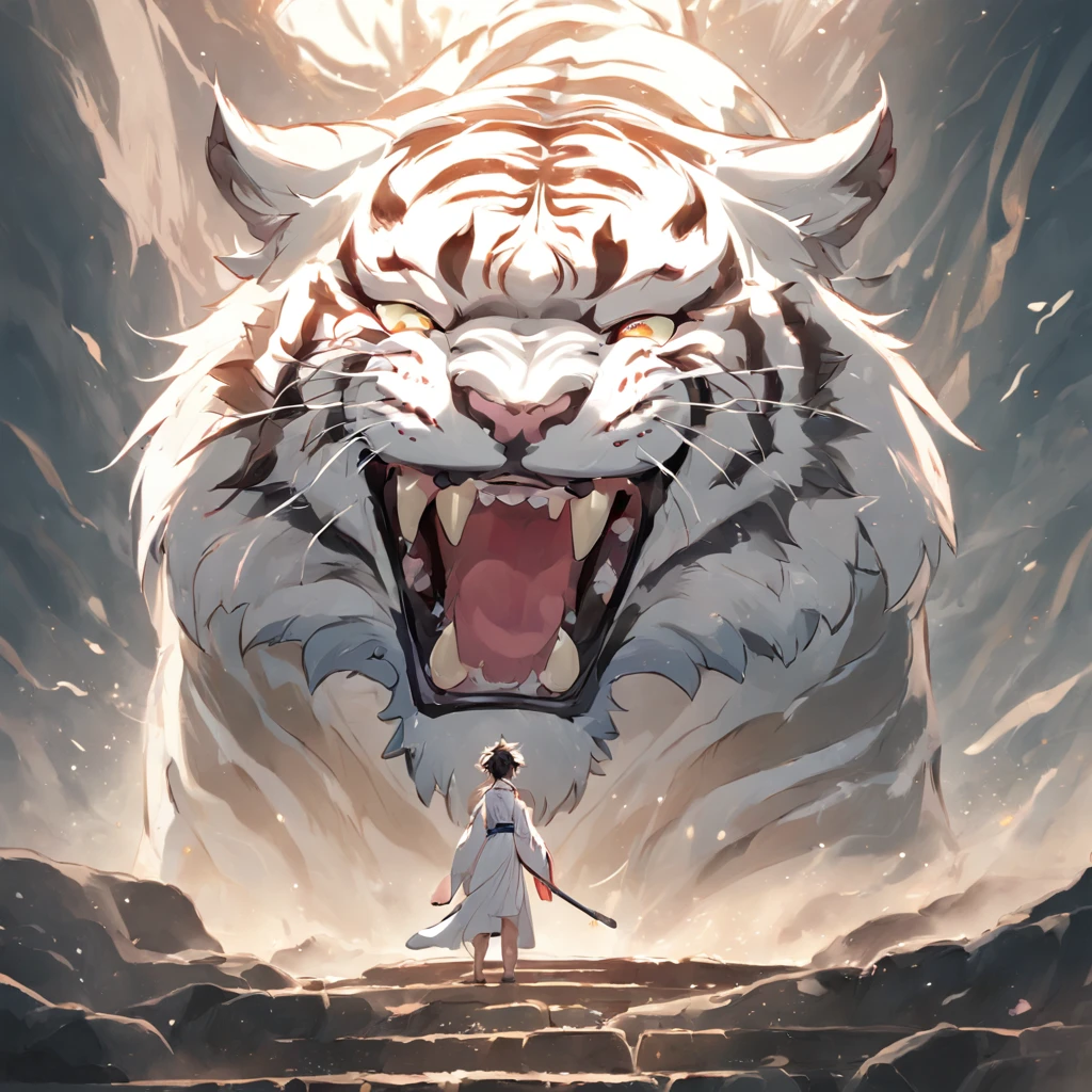 the white tiger,Mountain and Sea Sutra,mythological beasts,Handsome,Don't have characters,Tiger roar,Open your mouth and make a cry