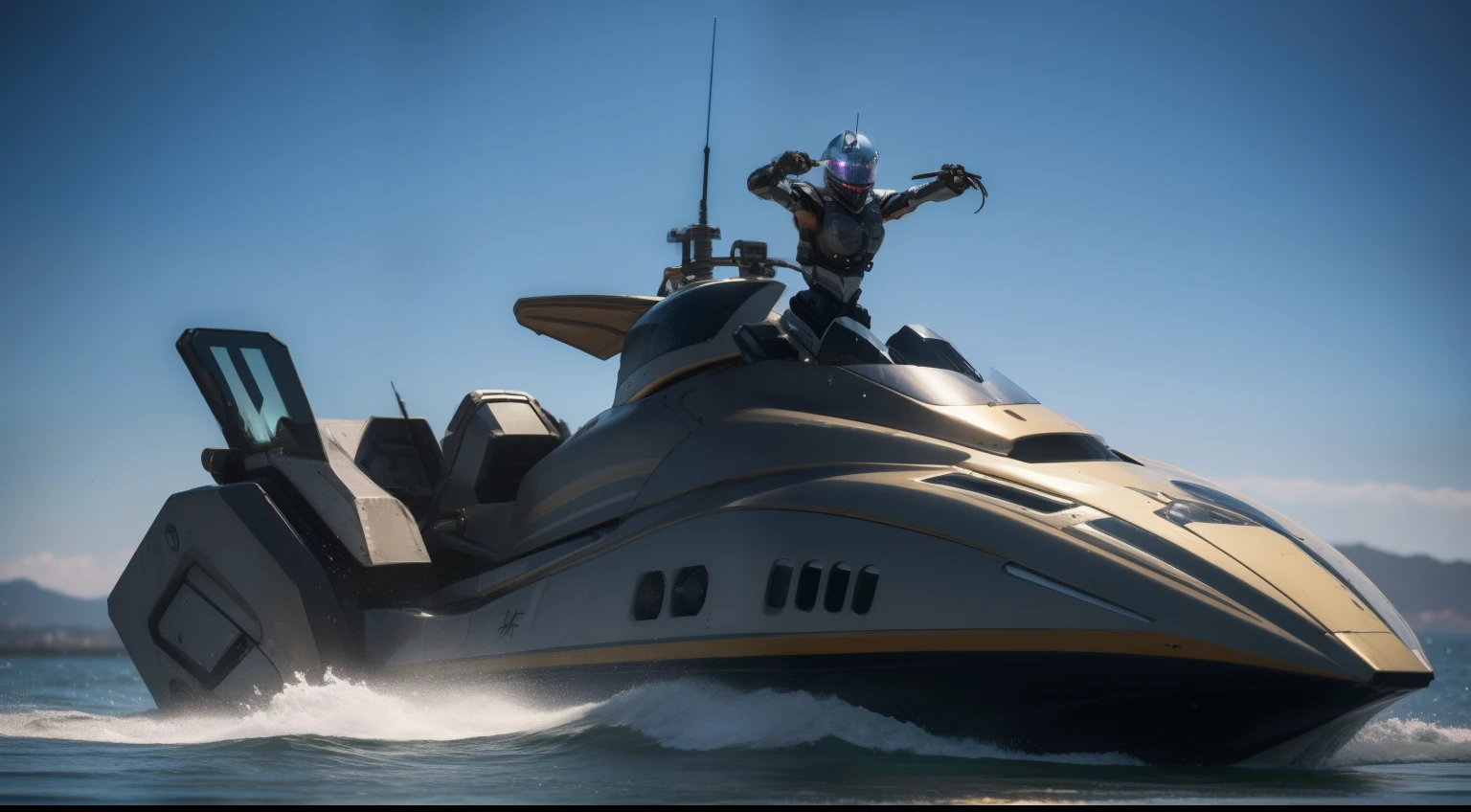 (Extremely detailed Cg Unity 8K wallpaper),(((Masterpiece))),(((Best quality))),((Ultra-detailed)),(Best Illustration),((An extremely delicate and beautiful)),Dynamic Angle,Wind,classic,Spring,(Detailed light),(Sunlight),Beautiful and delicate water,(Painting),(Sketch),(full bloom),(Shine),From the movie《New Century Evangelion》,Black Themes,Best quality,Masterpiece,Realistic,professional,Vivid colors,Ultra-fine painting,Portrait,anime big breast,Photogram,number art,Fantasyart,3d graphic,Cinematic_lighting,Strong_rim_Light,rim-light,Ambient_Light,Tyndall effect,moodylighting,Huge_filesize,Real,Male pervert,Mecha musume,Cyborg man,Tights combat suit,power armour,Cut clothes,Japanese_Armor, Steampunk style, Futuristic combat-ready motorboats skim the water with a ferocious presence. Intricate gears and brass fittings adorn its hull, Showcasing the perfect blend of advanced technology and Victorian aesthetics. This realistic masterpiece glitters in the sun, ready for action.