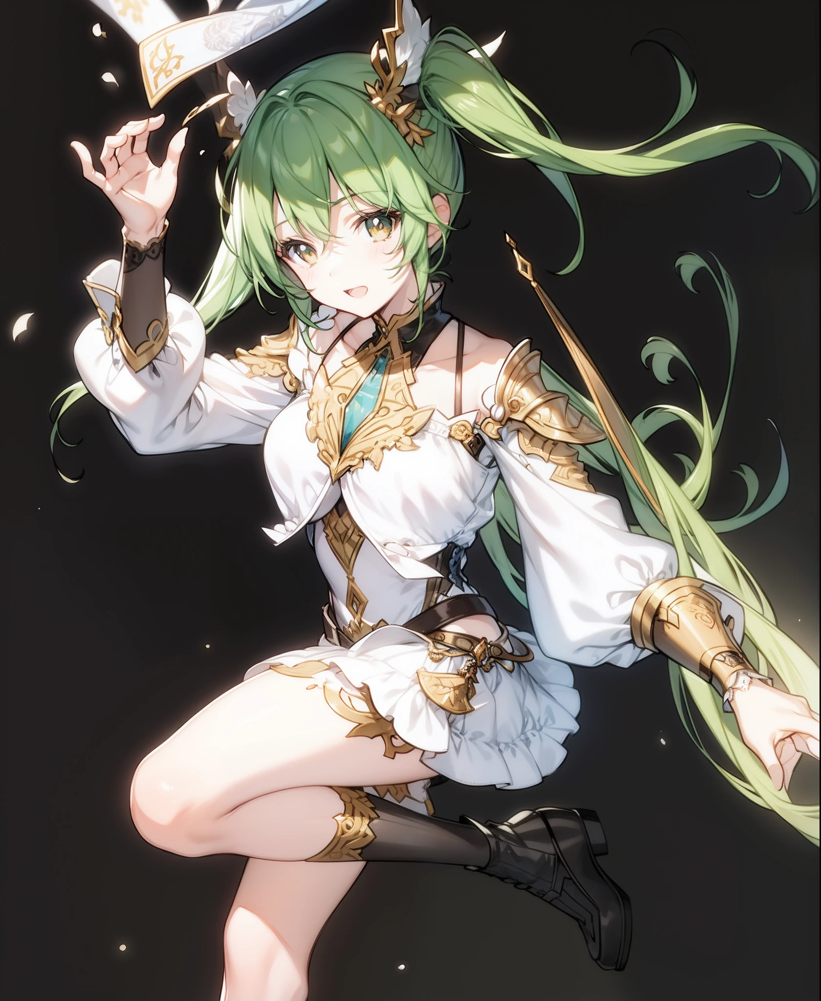 ロリ,masterpiece, highest quality,highquality,HD,anime,small female,cute,pretty,kawaii,fantasy,fairy,micro body,Green hair,Barefoot,slanted eyes, twintail,ebony skin,m spread legs