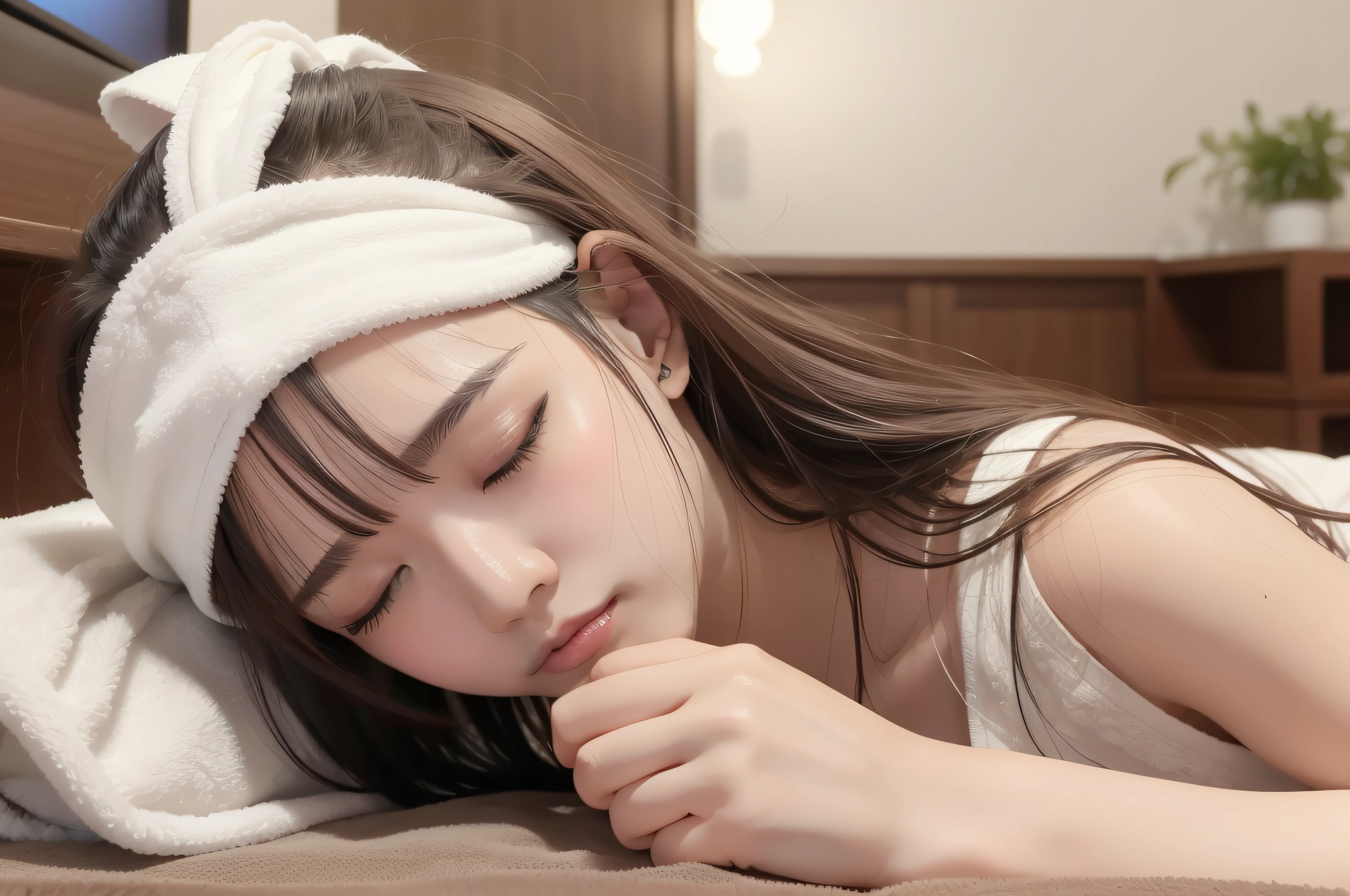 Prone、sleep、Face down on bed、Este、massaging、pubic hair beauty、skincare、Face Esthetics、femele、soio、独奏