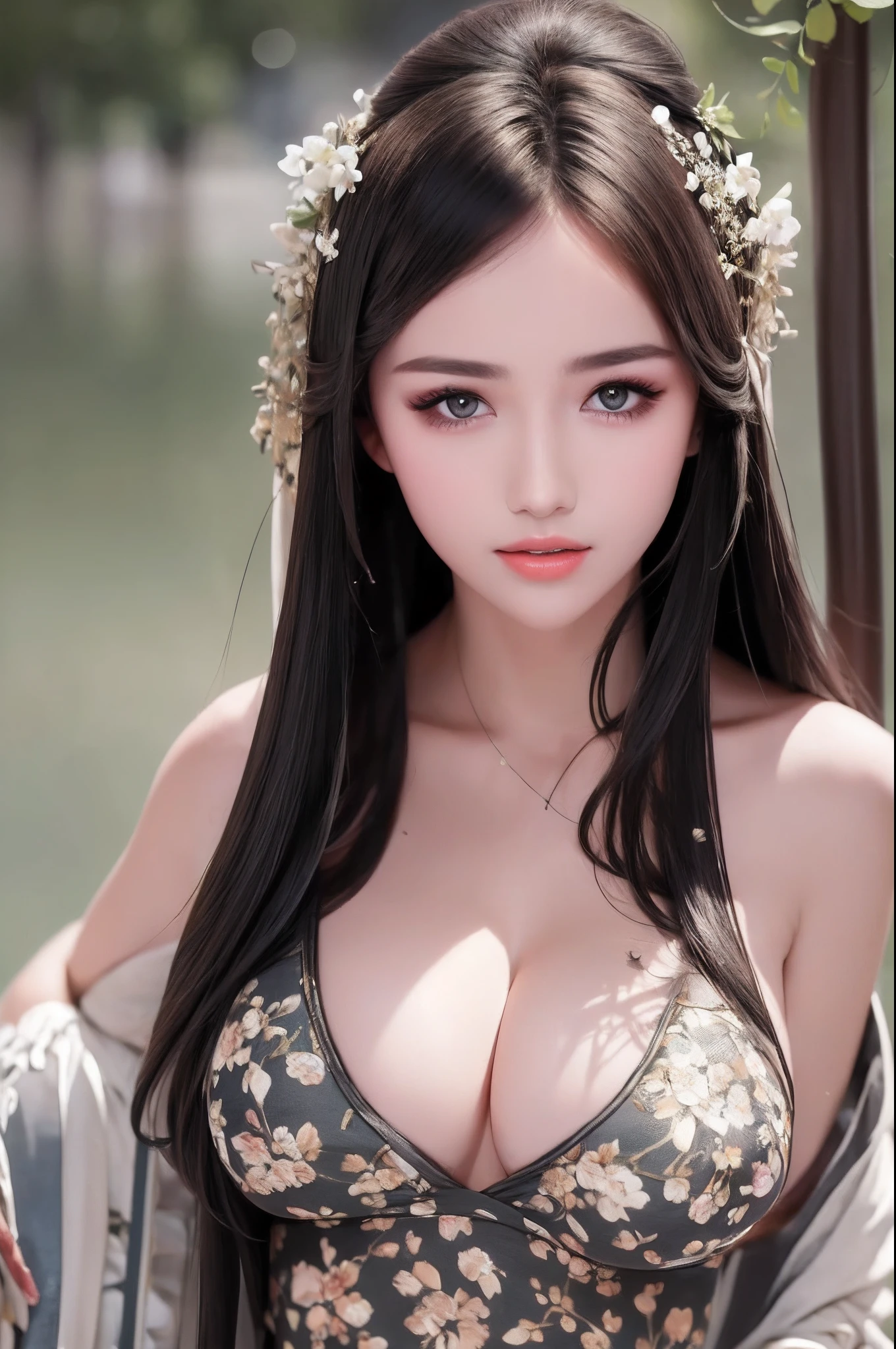 ((Best Quality, 8k, Masterpiece: 1.3)), Focus: 1.2, Perfect Body Beauty: 1.4, Buttocks: 1.2, ((Layered Haircut)), (Wet Clothes: 1.1), (Rain, Street:1.3), (Breasts: 1.2), (Hanfu: 1.2), Bare Shoulders, Bare Legs, Highly Detailed Face and Skin Texture, Fine Eyes, Double Eyelids, Whitened Skin, Long Hair, (Shut Up: 1.5), (Bokeh Background: 1.5), Big Breasts