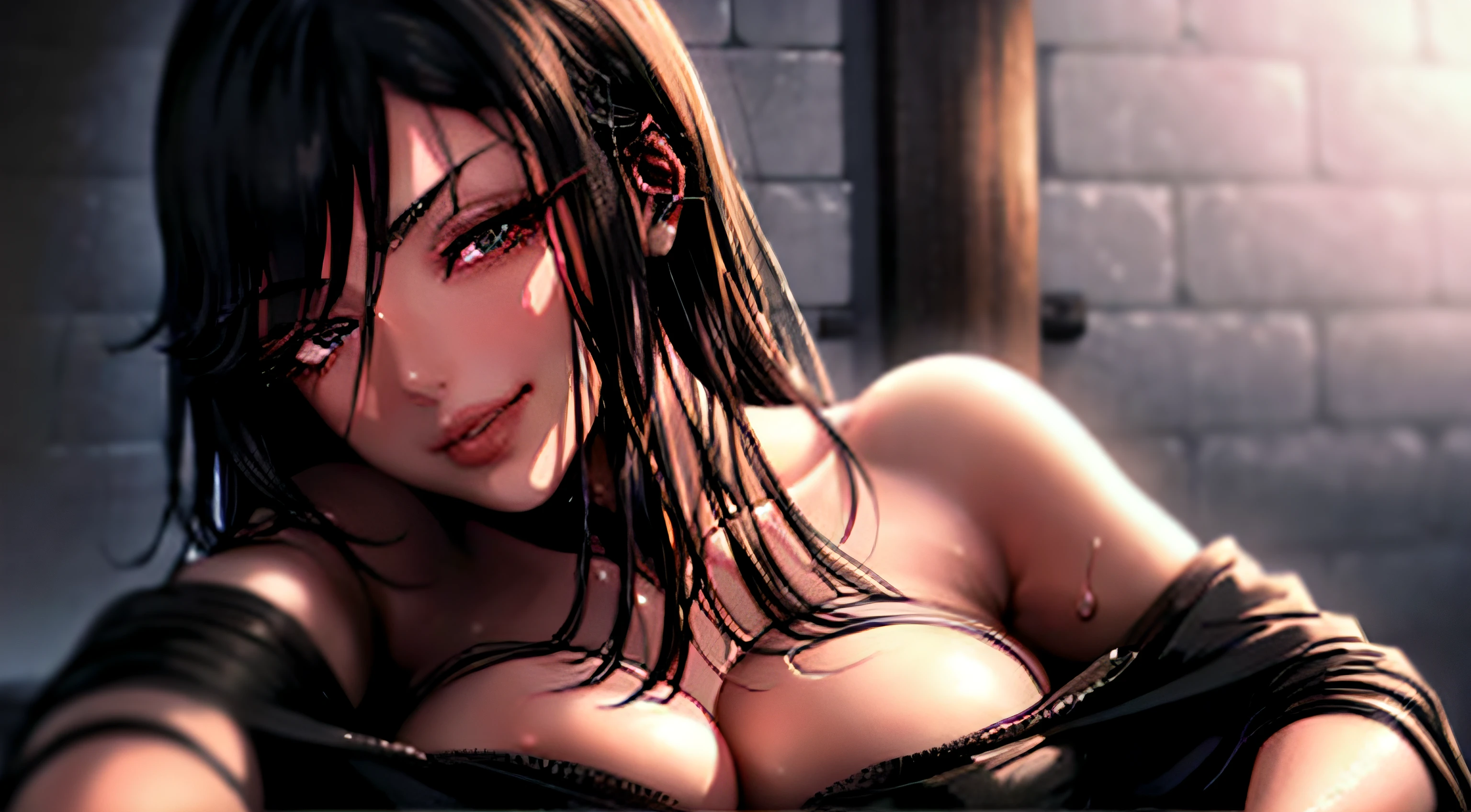 Onlygirl,1girl,gown,solo_female,((masterpiece,best quality, detailed)), , kurihara mari \(prison school\), Black gown,detailed lips,soft lips,UHD,facing front,smirk,evil smile,closed mouth,fully clothed,1 girl,perfecteyes,mature_female,closed_mouth,long black_hair,black gown,sadistic expressions,big lips,detailed lips,black hair,detailed iris,detailed retina,detailed eyes,lying on back