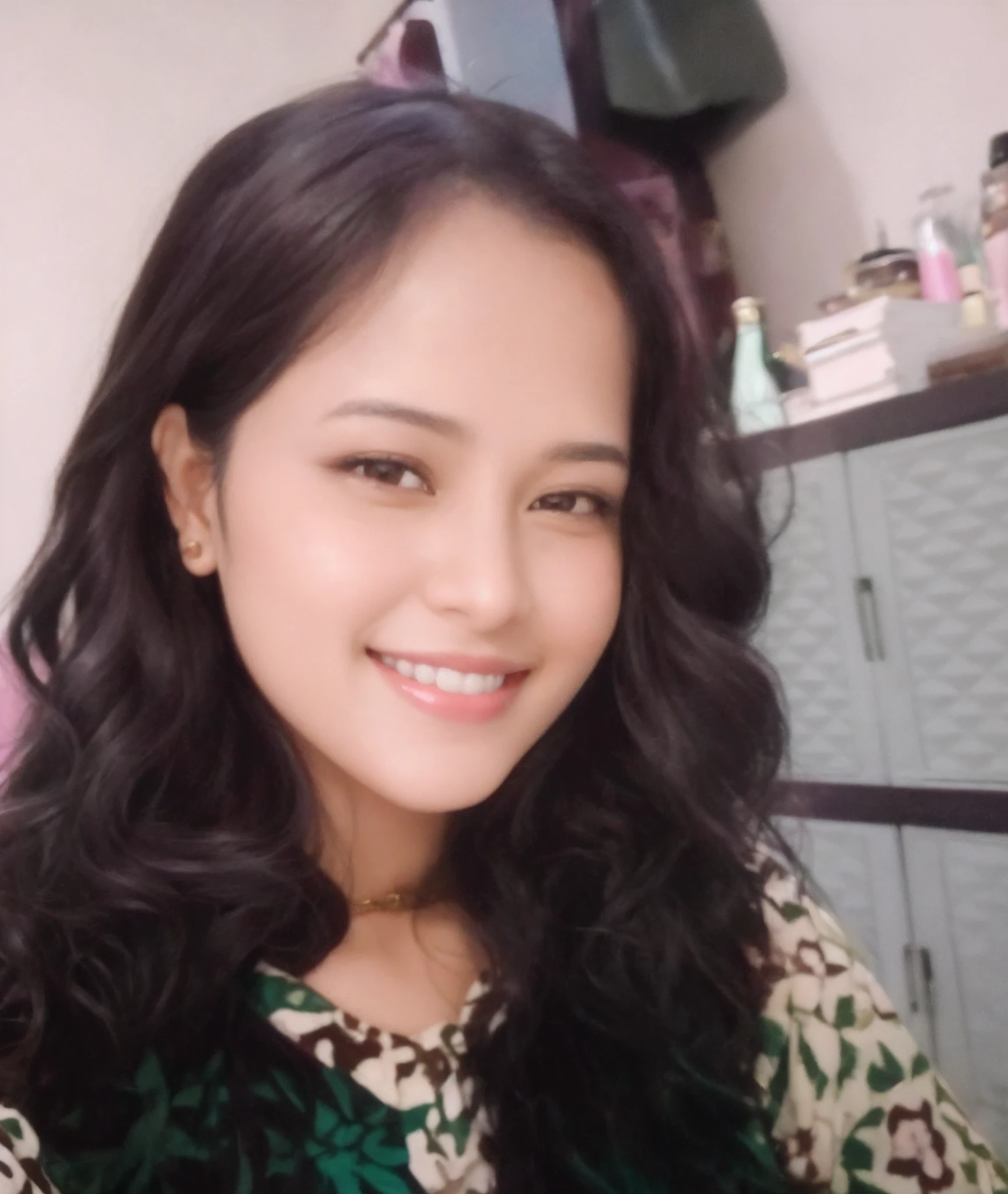 there is a woman that is smiling and posing for a picture, 3 0 years old woman, 30 years old woman, faridah malik, nivanh chanthara, with accurate face, with a beautifull smile, profile image, profile pic, assamese, friedly smile, beuatiful face, 2 , selfie photo, lovely smile