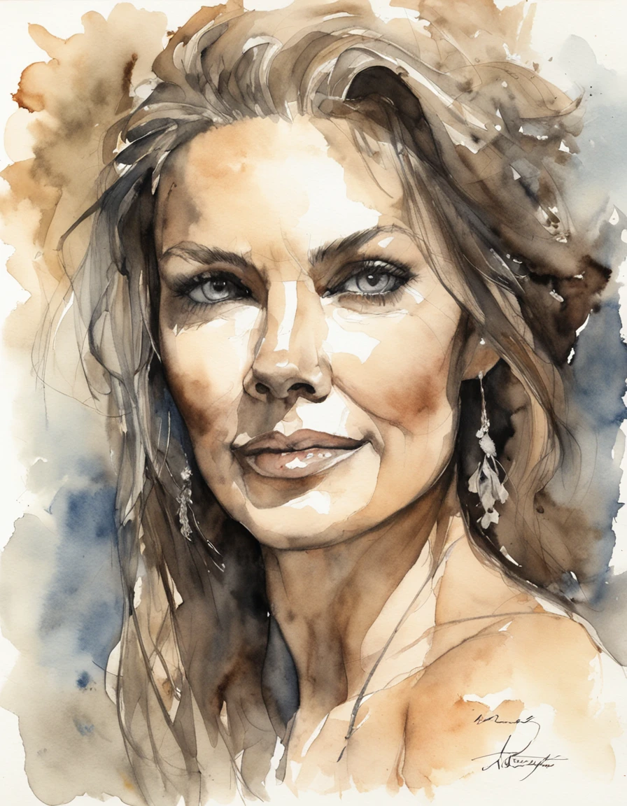 retrato de uma mulher, medium shot, artistic , modelo de artista , a charcoal drawing by William Twigg-Smith, CGSetnação, arte figurativa, Aquarela, desenho colorido, dynamic pose, corpo inteiro, Aquarel e Tinta